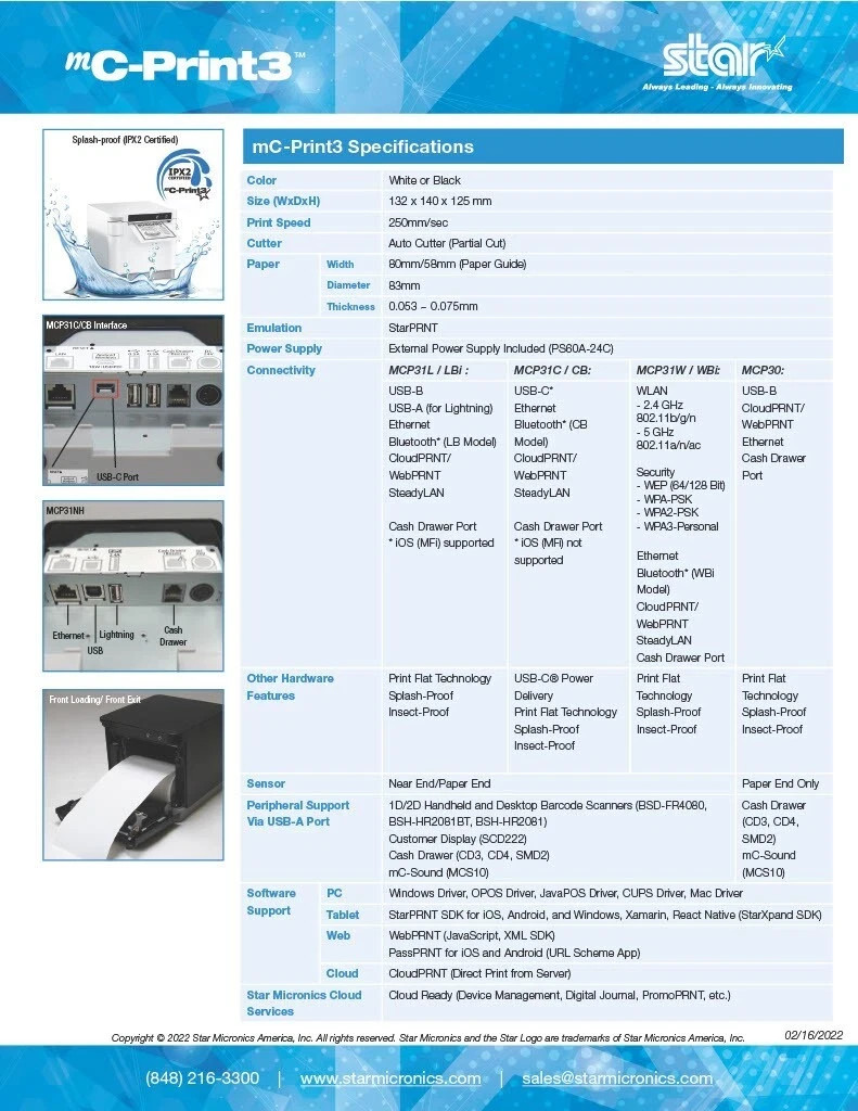 Star MCP31LNH Thermal Receipt Printer,mC-Print3,USB-A,USB-B,Ethernet*Refurbished