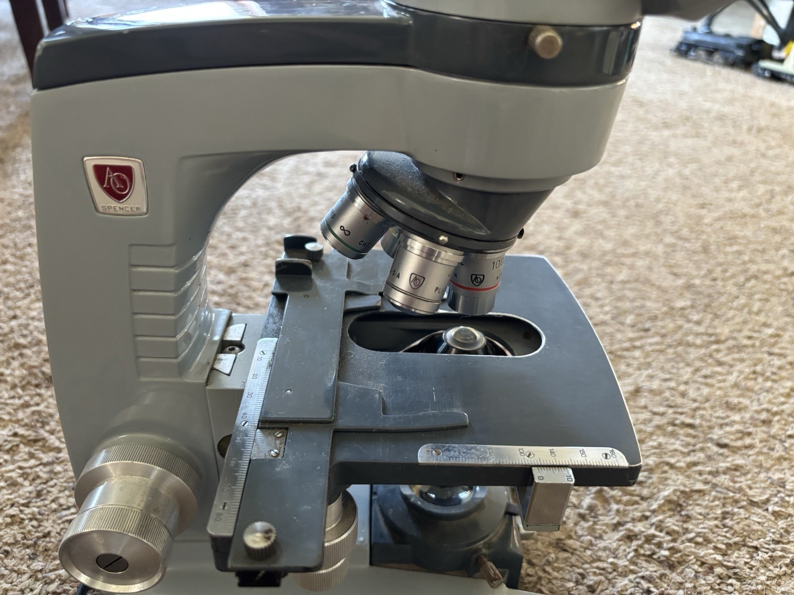 Vintage AO American Optical Spencer 1036A Illuminator Microscope 4x 10x 40x 100x