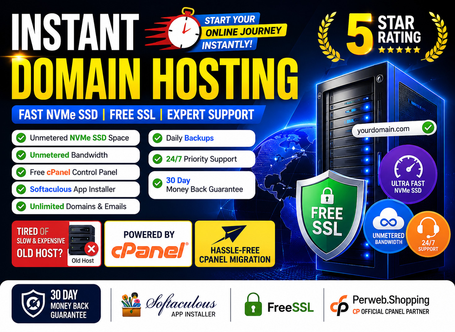 Instant Domain Hosting – ⚡ Free SSL + Unlimited Fast SSD Speed | Just $14.99/Yr