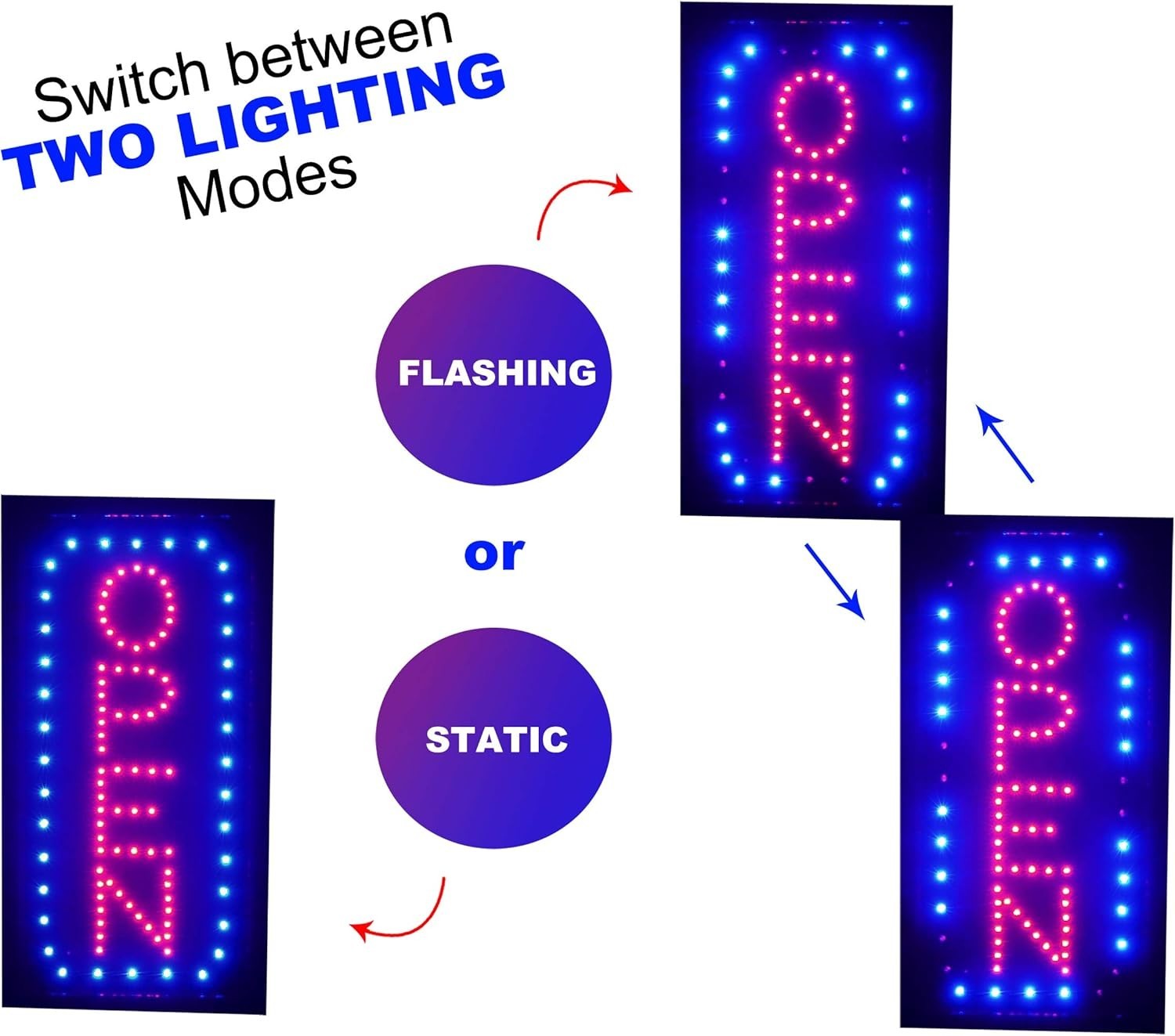 LED Open Sign with Flashing Mode: Business Hours Included