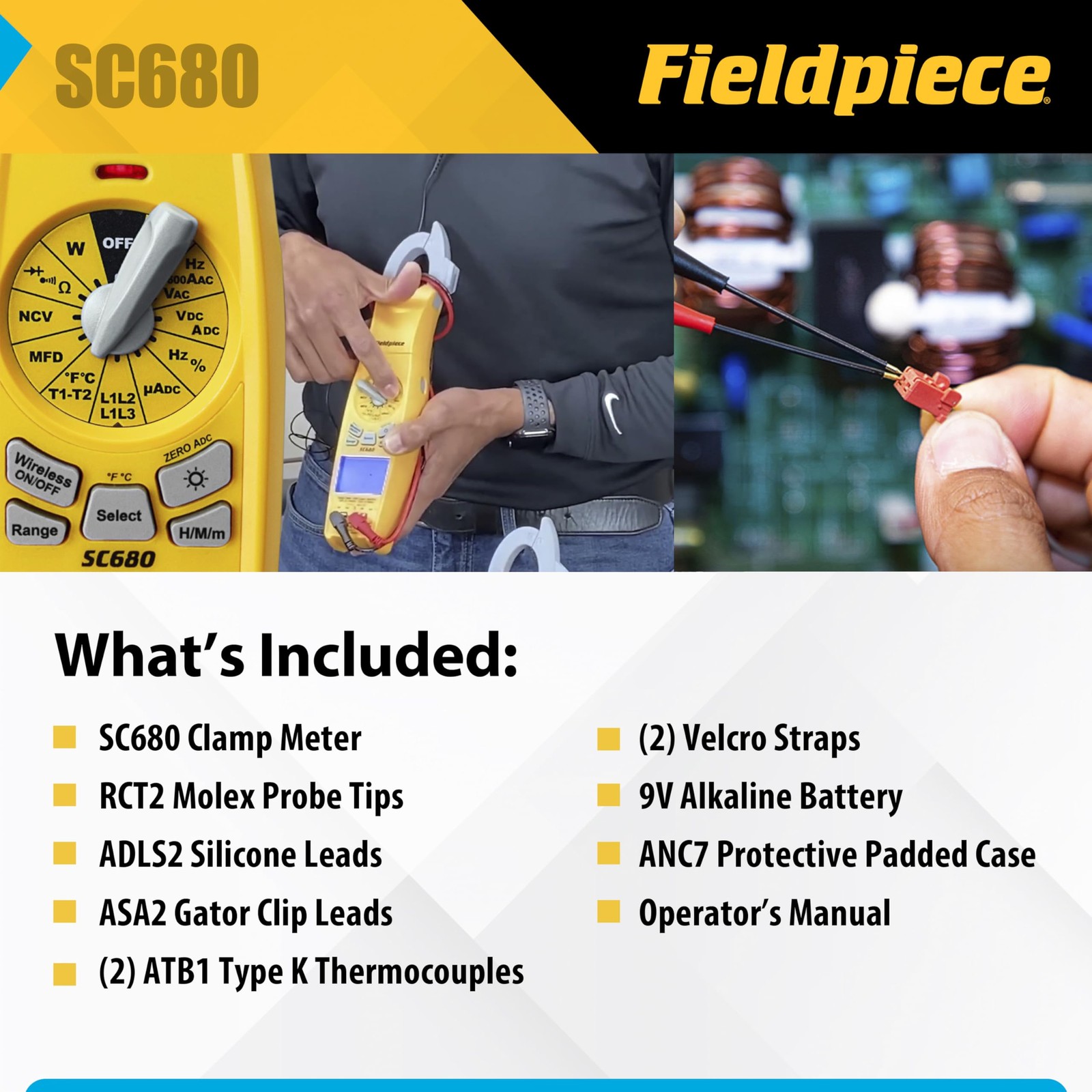 Fieldpiece SC680 Clamp Meter – Wireless Power 4 x 18.5 x 3.5 inches, Yellow