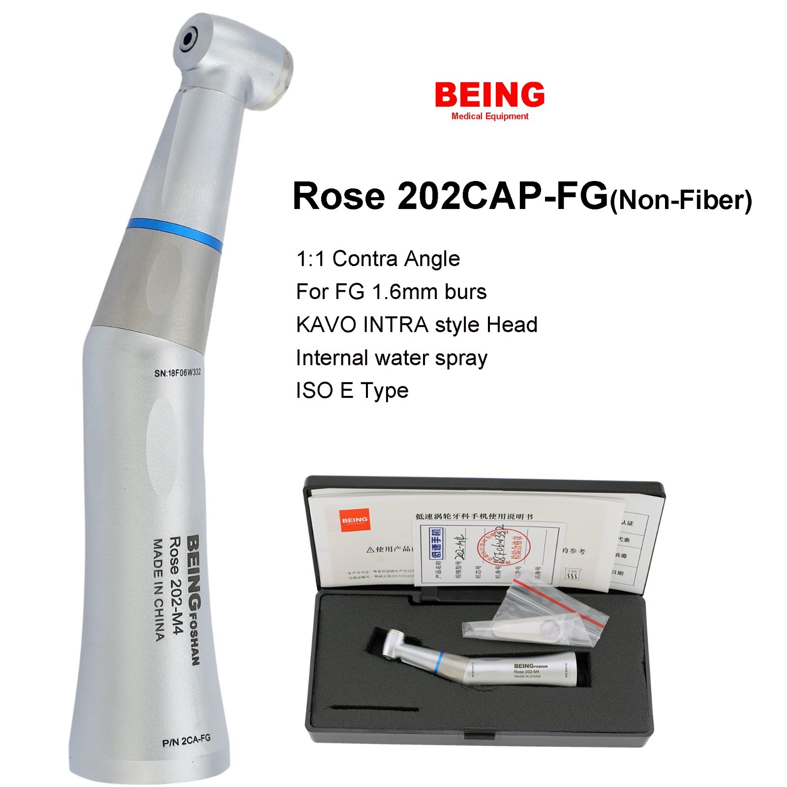 BEING Dental Air Motor 4 Hole Contra Angle Straight Handpiece Low Speed KAVO NSK