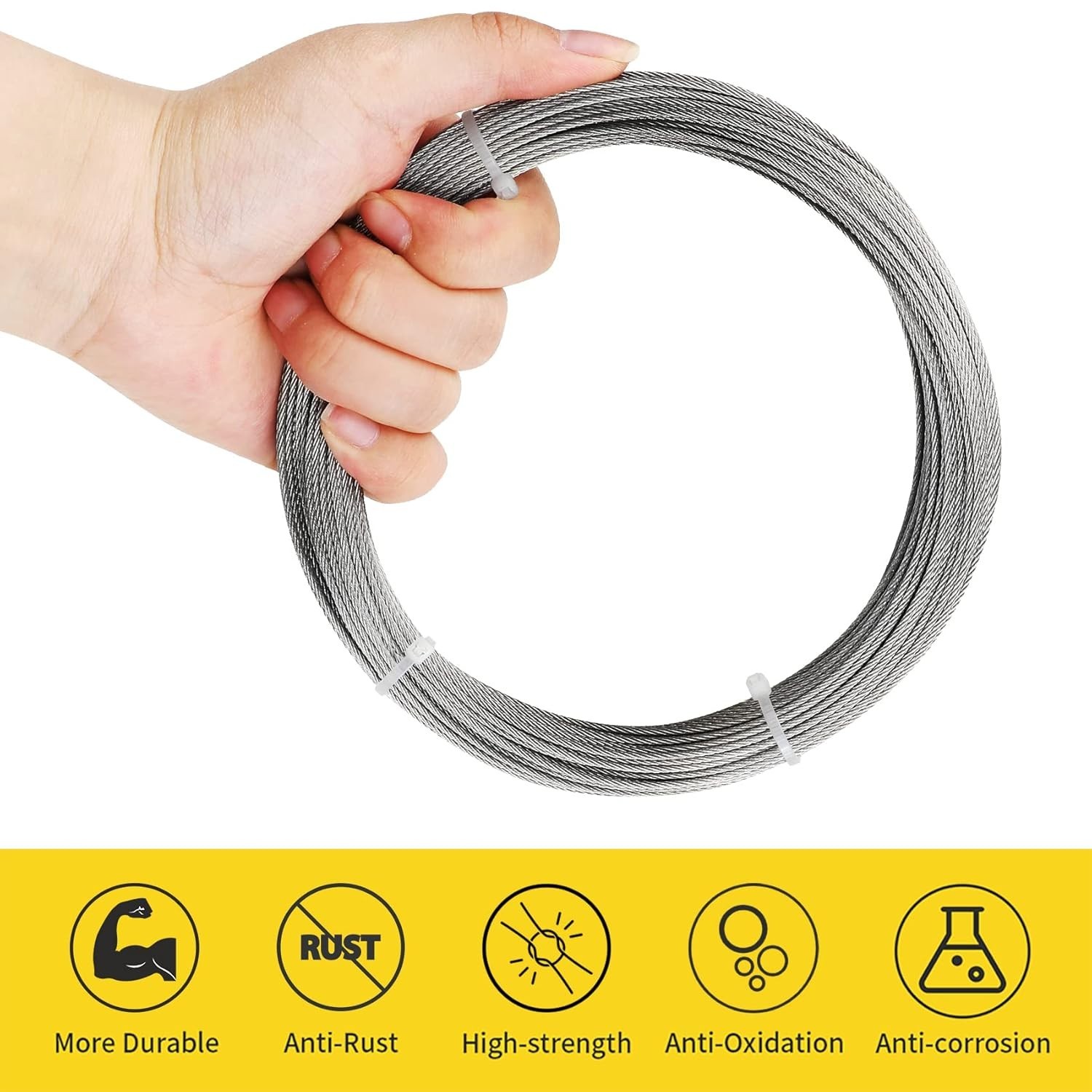 Cable de acero inoxidable 304 de 1/16 de pulgada, 30,5 m (100 pies), con 50 mang