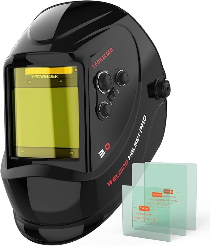 YESWELDER Solar Auto Darkening Helmet 4 Sensors 3.93″x3.66″ TIG/MIG/Arc/Grind