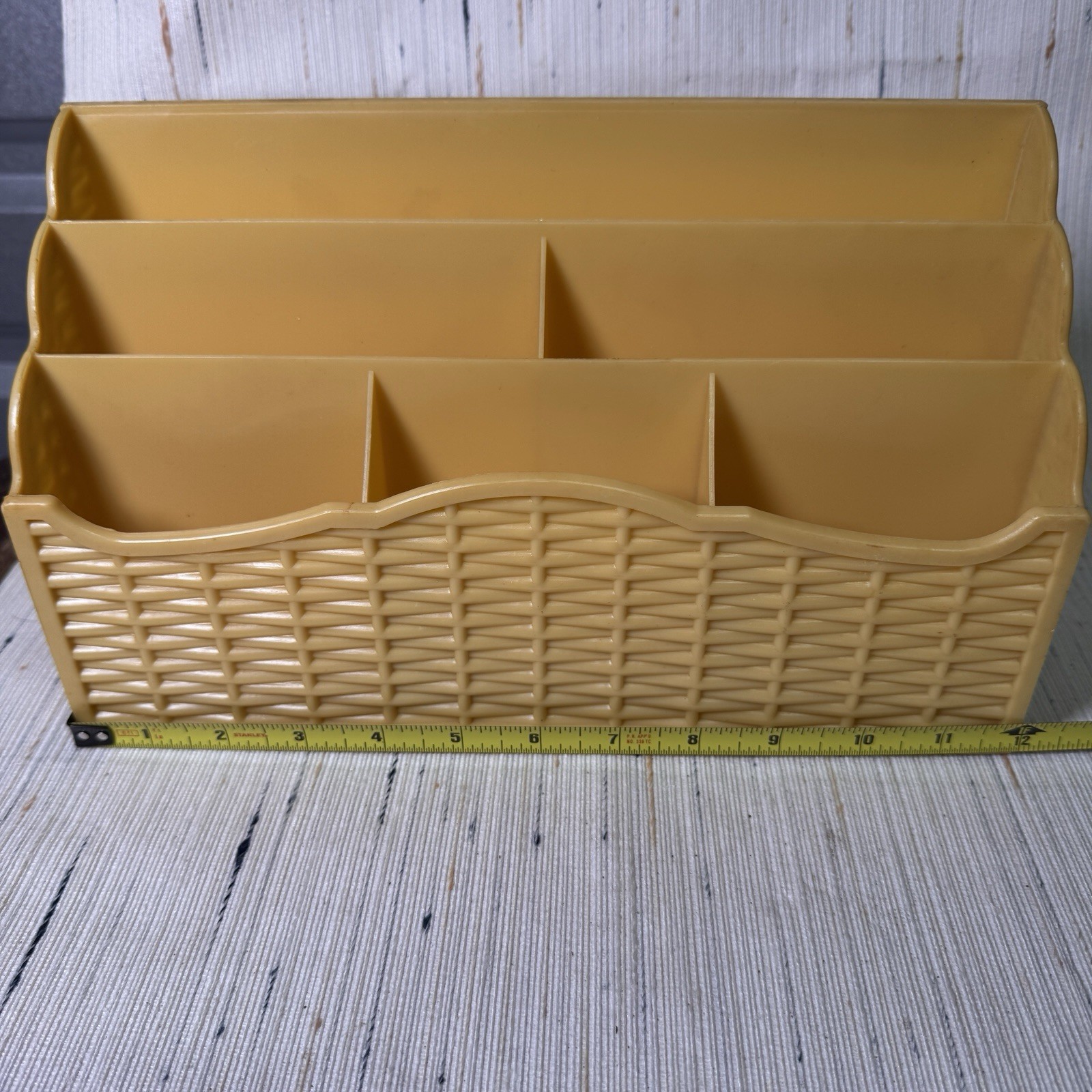 Plastic Desk Organizer Action Industries Cheswick USA Golden Yellow Woven VTG