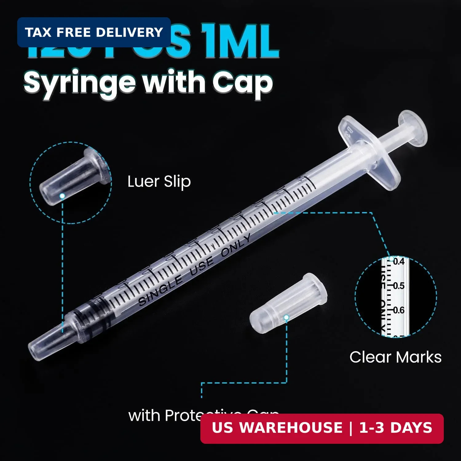 120 PCS 1ml Syringe with Cap for Liquid, Oral Syringes without Needle for Medici