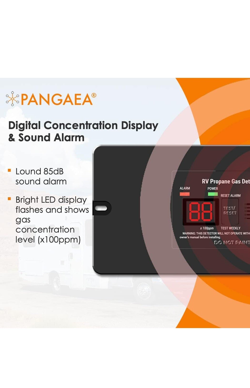 PANGAEA Digital RV Propane Gas Detector with 85dB Loud Alarm, DC 12V, for Traile