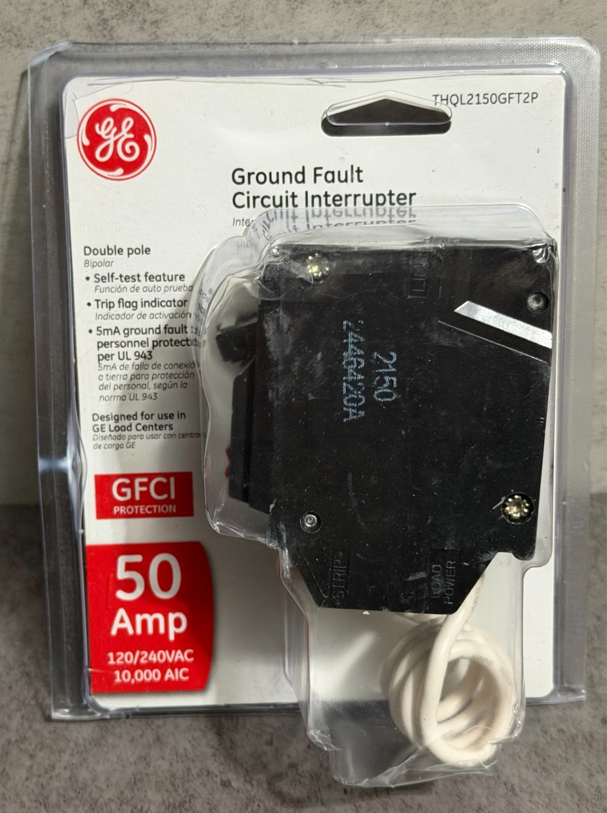 GE 50 Amp 240-Volt Double Pole Ground Fault Breaker with Self-Test THQL2150GFT2P