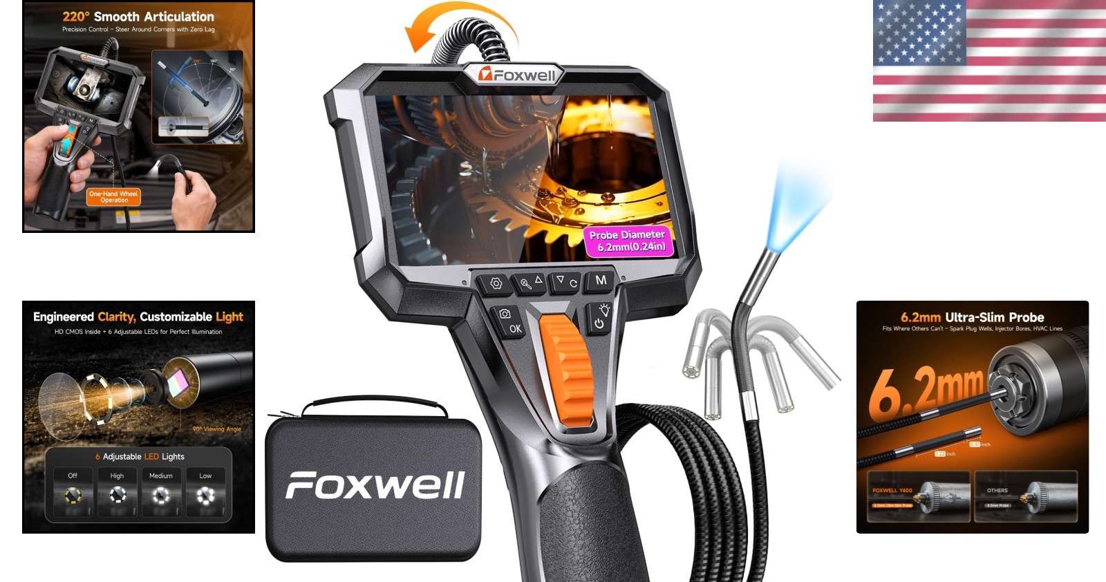 Versatile Y400 Borescope: 220° Articulation, Ultra-Slim Probe & 5-7 Hour Battery