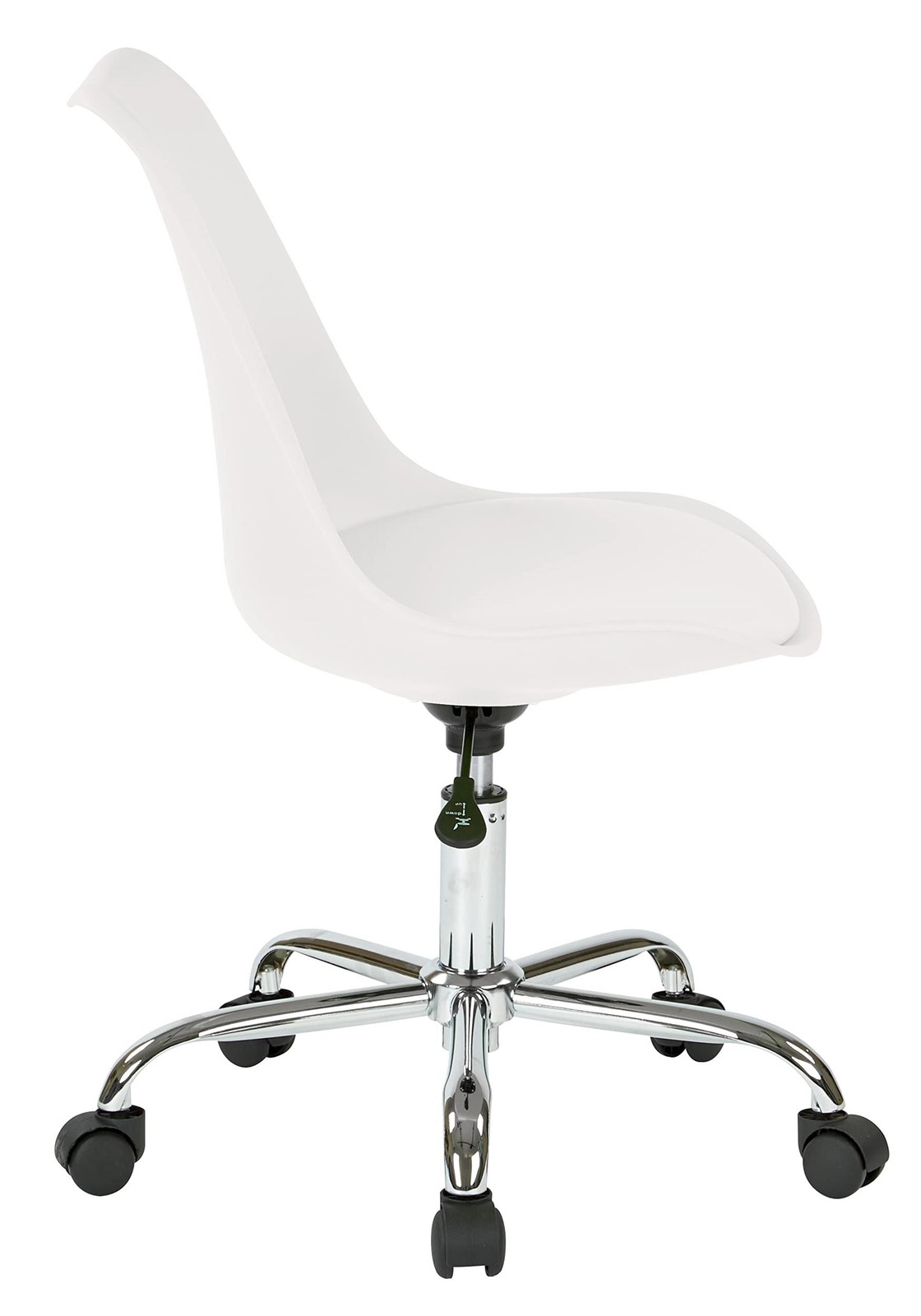 Pemberley Row Faux Leather White Office Chair Chrome Base 17.5″W x 22″D x 35….