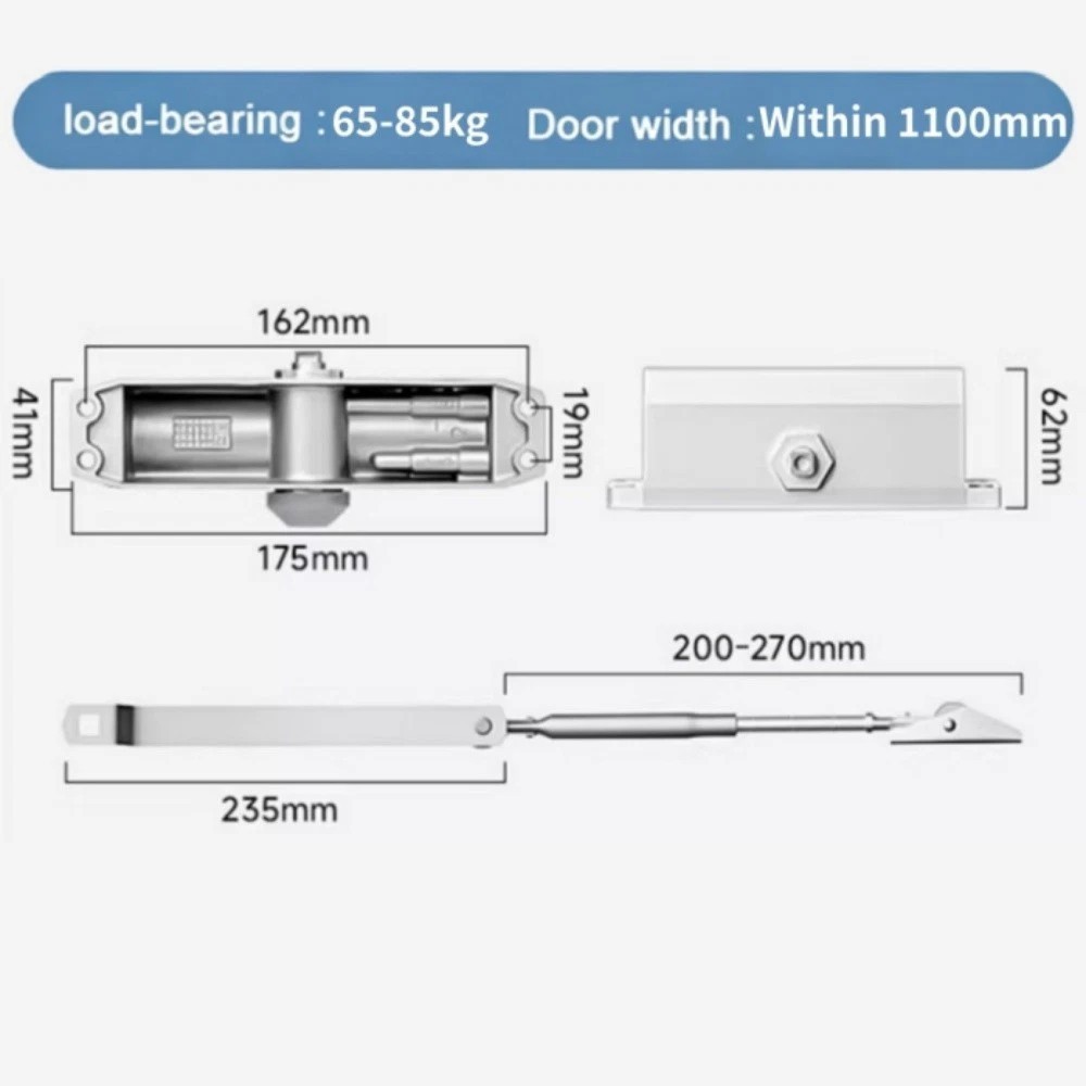 2 Pack 65-85 Kgs Size4 Commercial Door Closer Silver Aluminium Alloy Heavy Duty