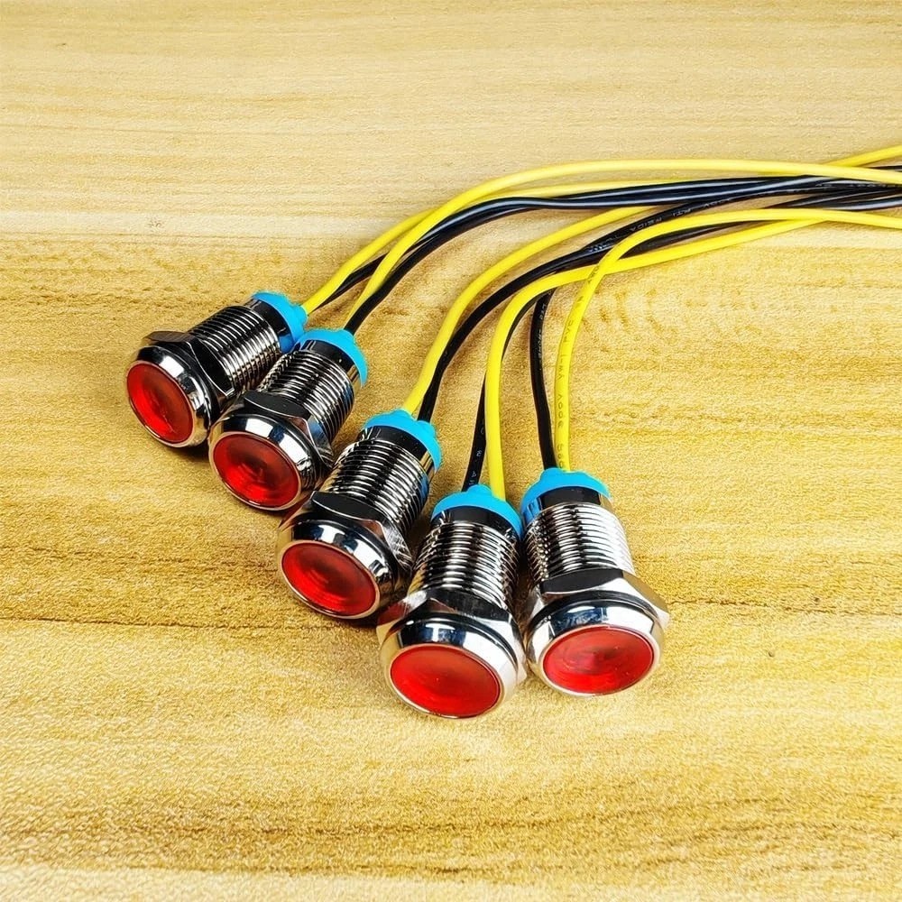 5pcs 10mm LED Metal Indicator Light 110V-220V AC Waterproof Signal Lamp (Red)