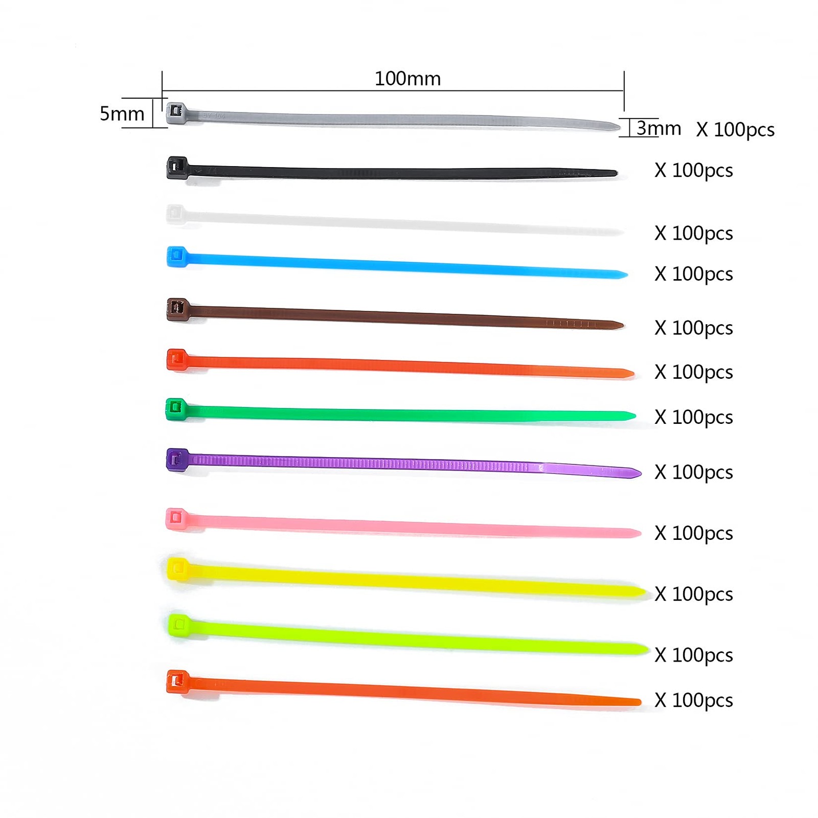 1200 Pcs Mixed Colored Zip Ties, 4 Inch Multicolor Self-Locking Nylon Cable Zip