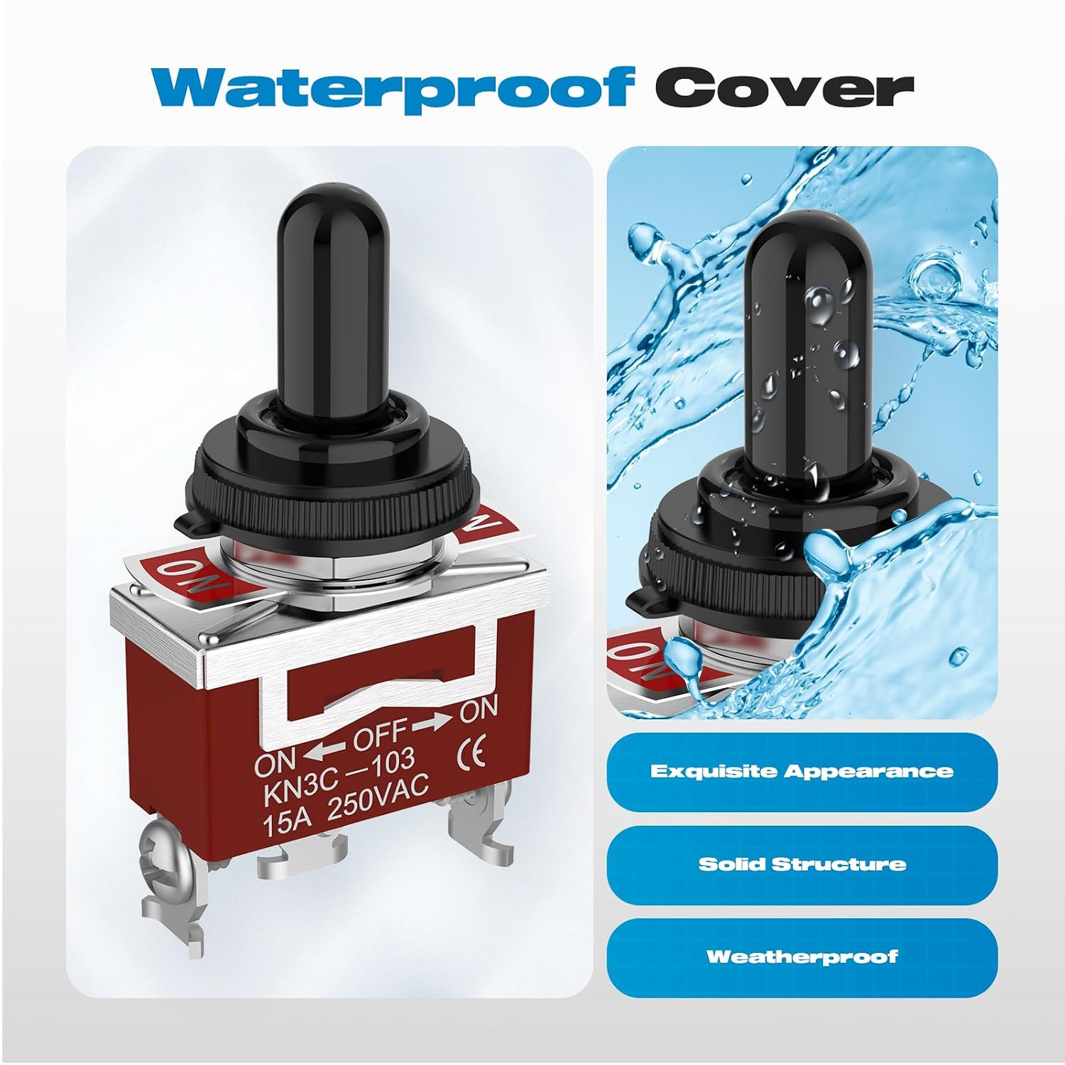 3 Way Toggle Switch, ON-Off-ON 3 Pin 3 Position SPDT Marine DC12V 30A Heavy Dut
