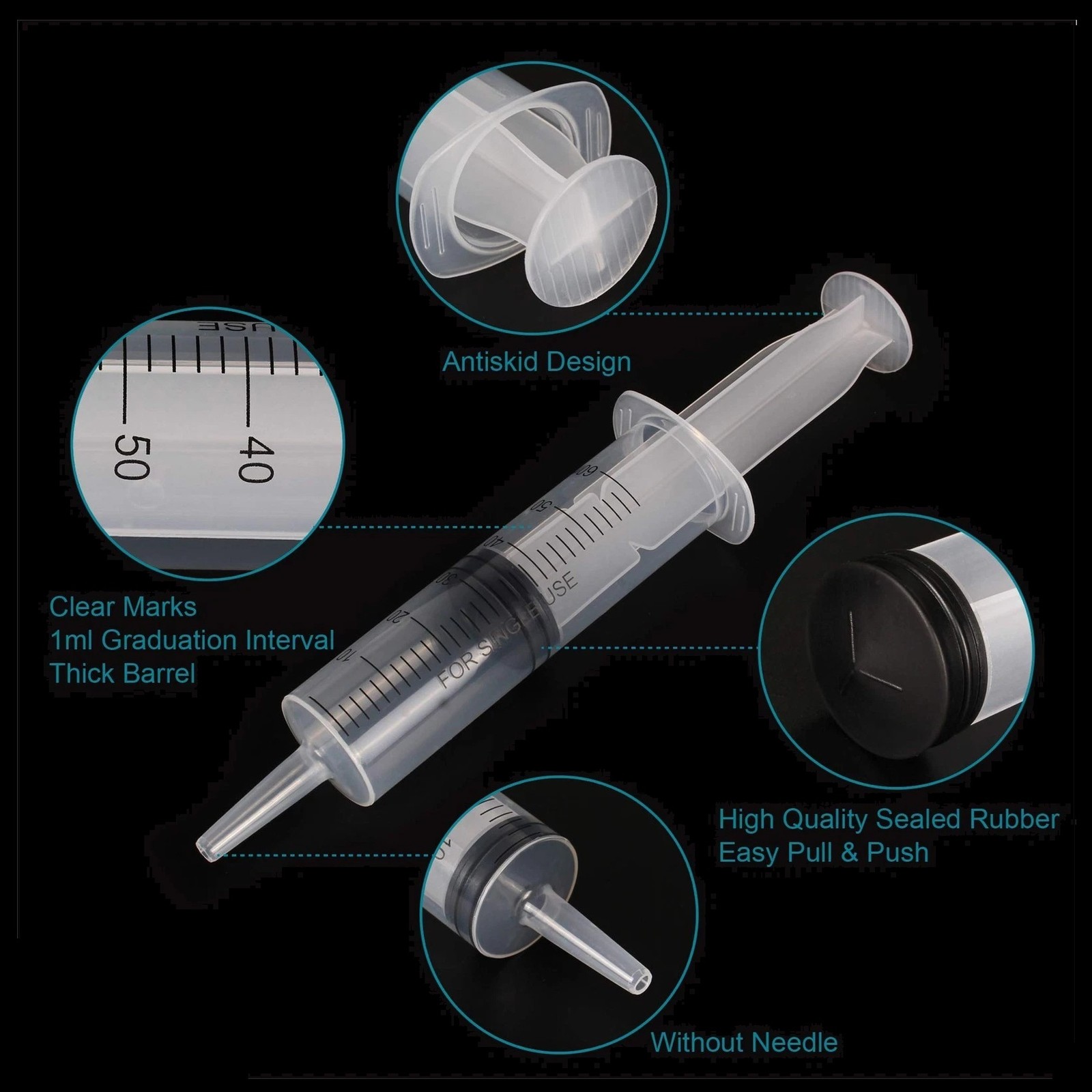 5x 60ml/2oz Plastic Syringe Sterile Plant Water Animal Feeder 60cc Slip Tip