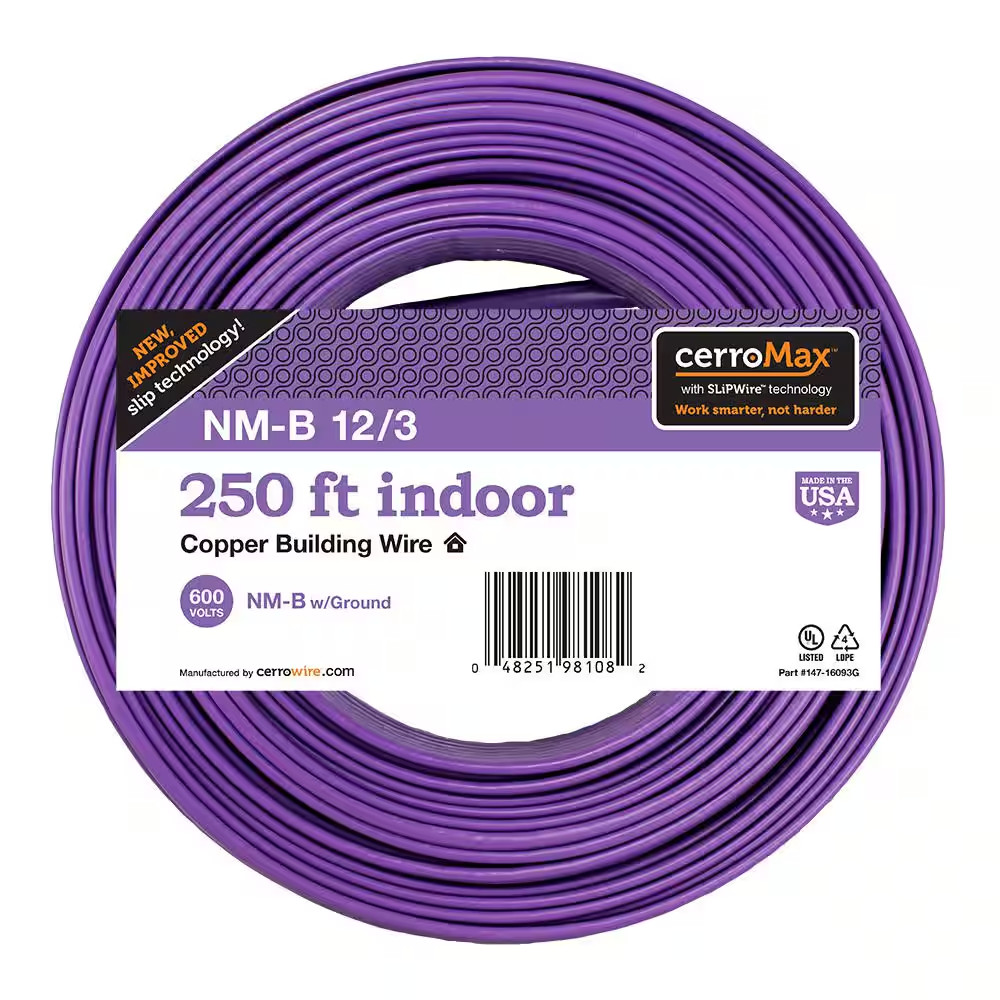 250 Ft. 12/3 Purple Solid Cerromax Slipwire Copper NM-B Wire