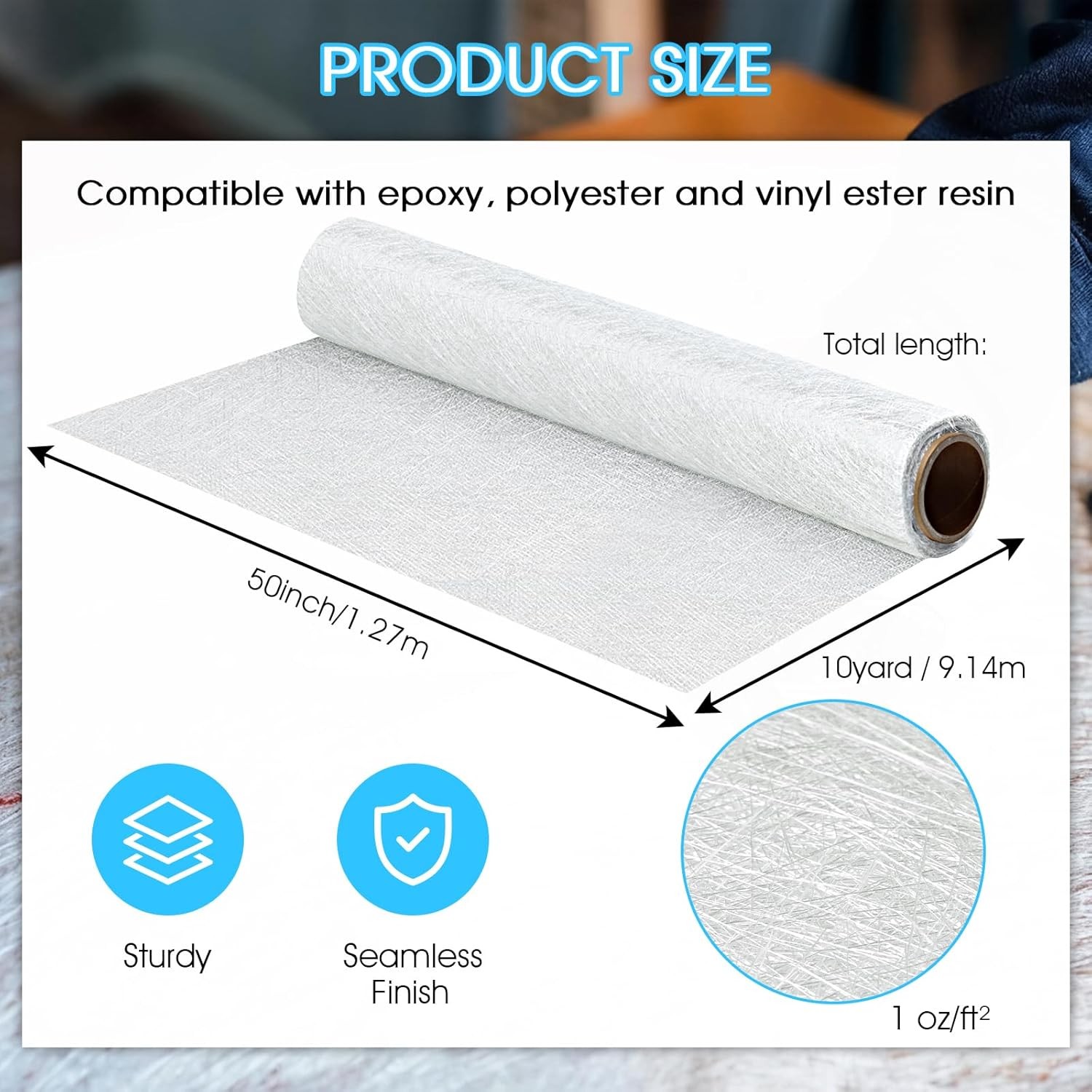 Fiberglass Chopped Strand Mat Roll 50″ X 360″, 1 Oz CSM Fiberglass Cloth Roll fo