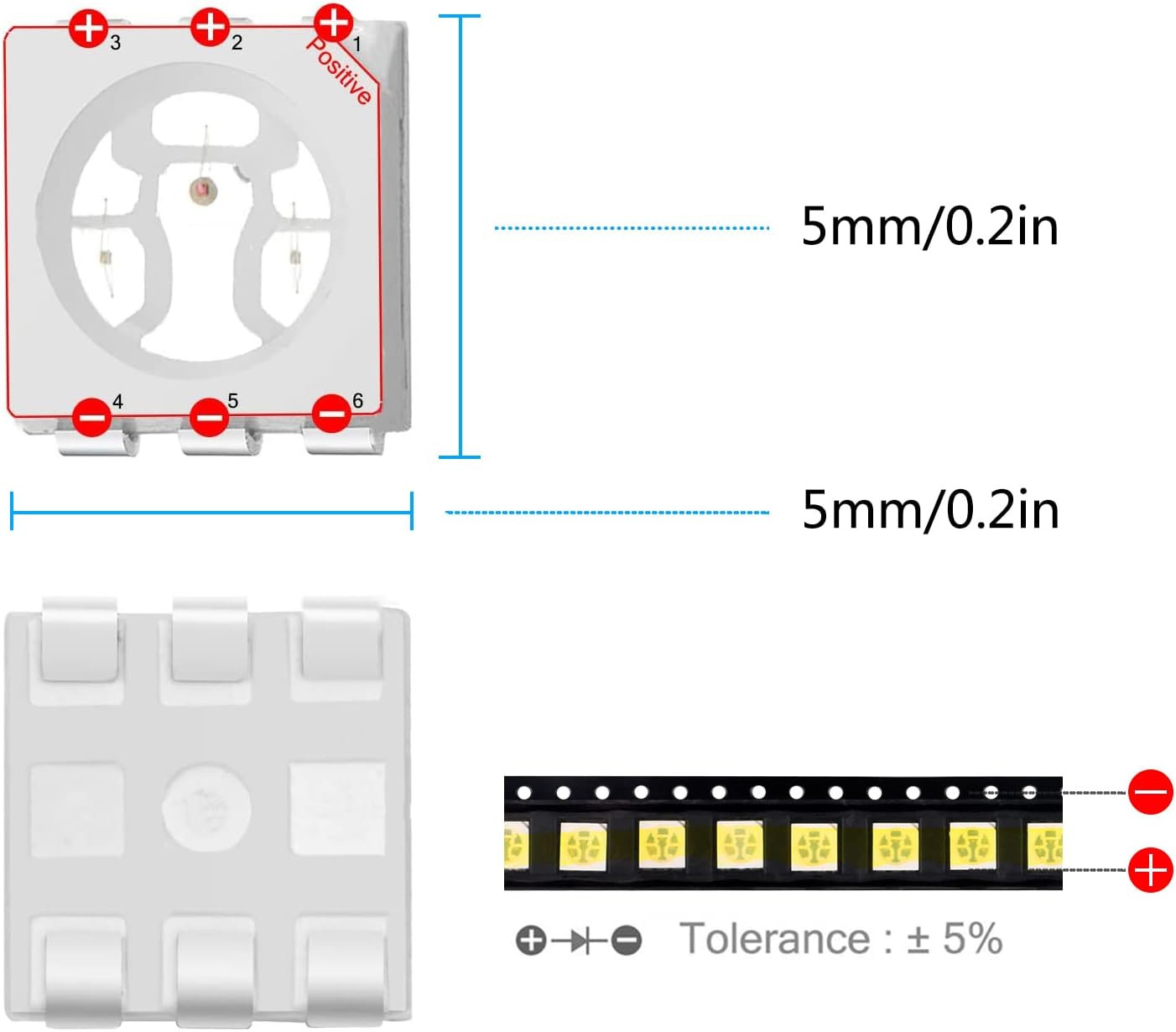 5050 SMD LED Diode Lights Assorted Kit (Mini Chip 5.0Mm X 5.0Mm for PCB DC