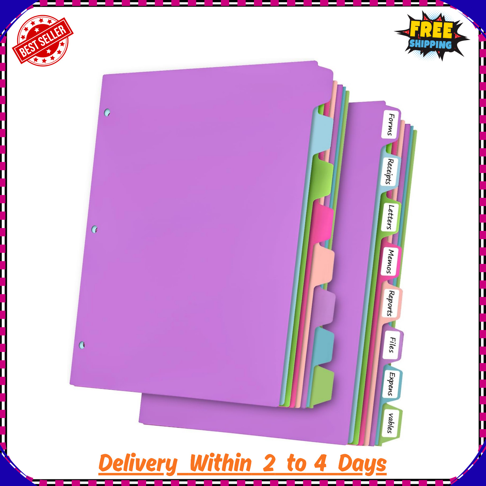 16Pcs/2 Set Binder Dividers with Tabs, 8 Color Tab for 3 Ring Binder Dividers…