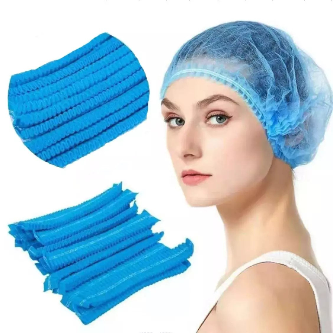 100 pcs Disposable Hair Net Non-Woven Head Bouffant Hair Cap 21″ BLUE