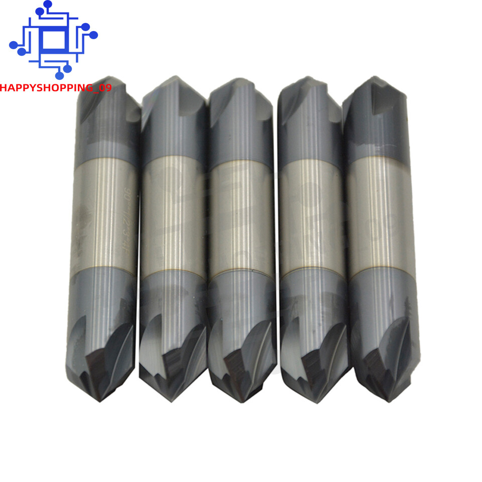 5Pcs 1/2″ 4 Flute 90 Degree Solid Carbide Chamfer Mill-Double End – AlTiN Coated