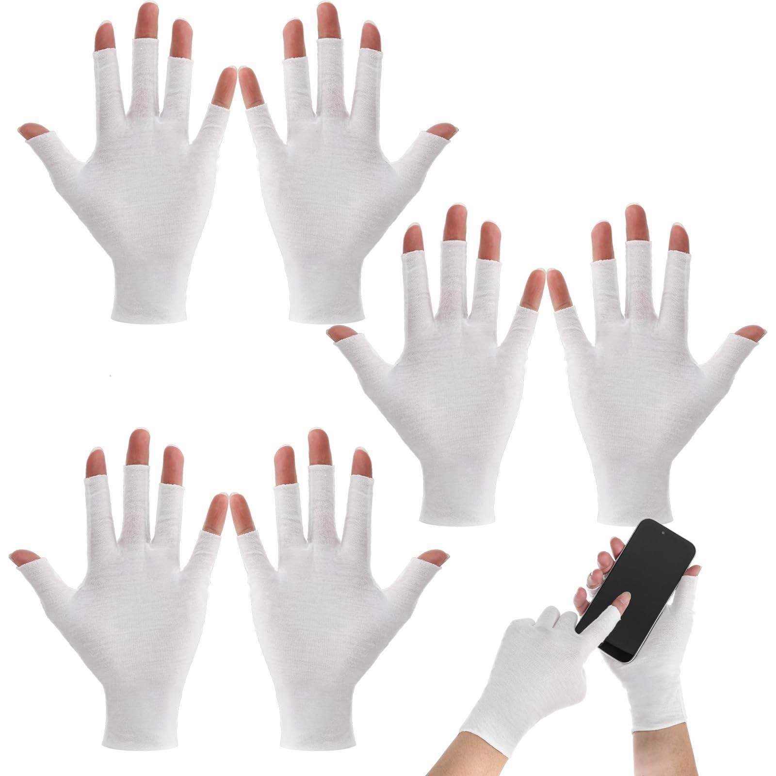 3 Pairs White Moisturizing Gloves – Fingerless Design Cotton Gloves for Dry H…