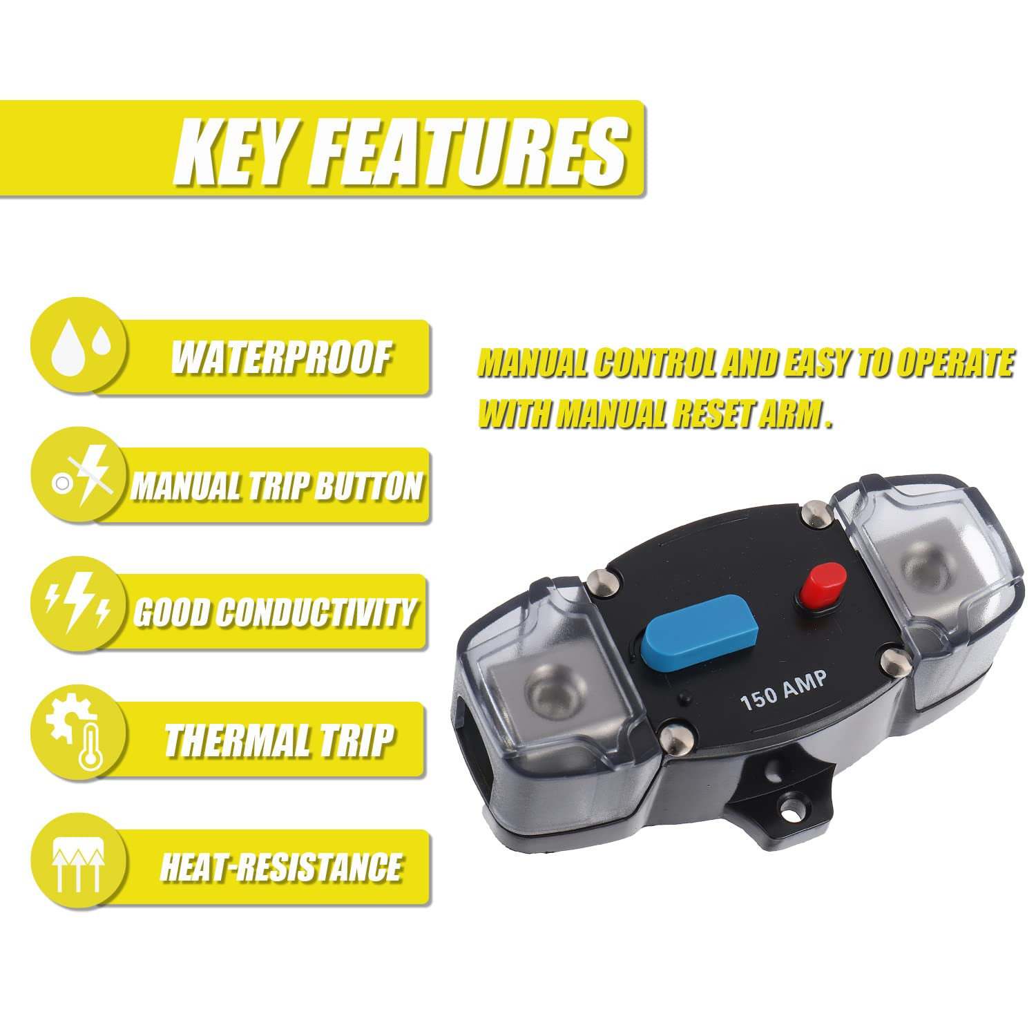 Disyuntor de 150A para 12 a 48 Voltios con Boton de Reinicio para Barcos y Autos