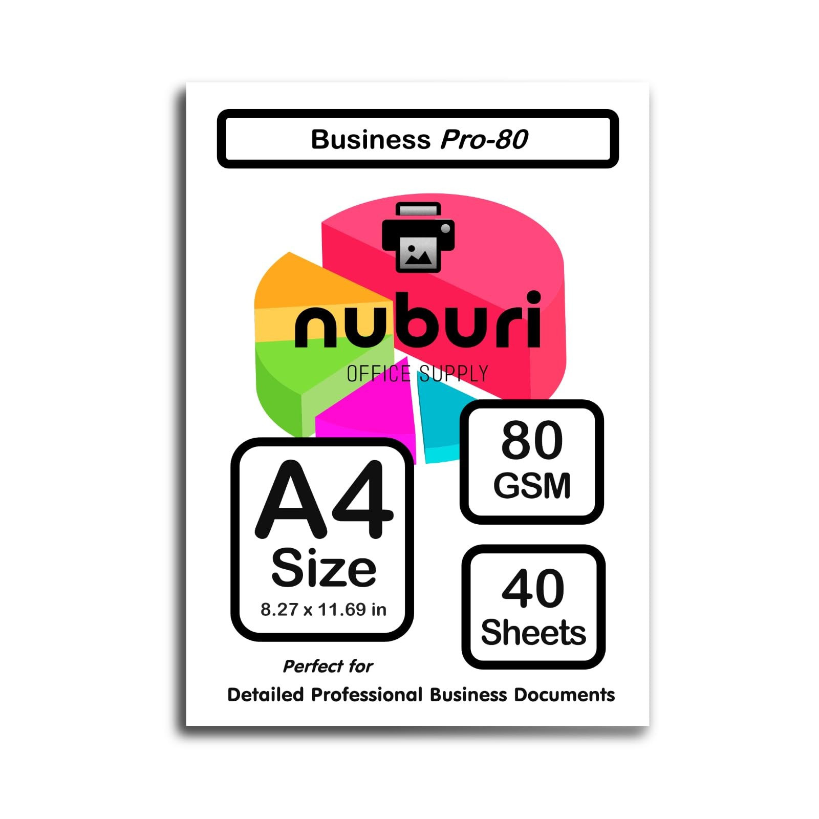 Nuburi A4 Size Printer Paper 80 GSM 21 Lb 40 Sheets Professional Documents