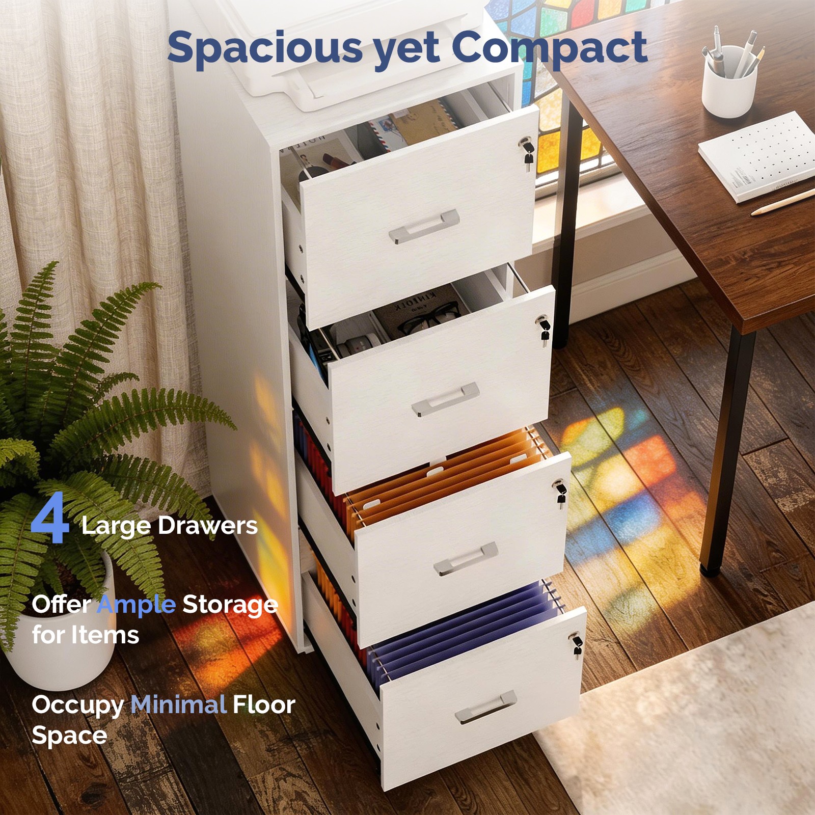4-Drawer Tall File Cabinet with Independent Locks, Letter-Size Hanging Anti-Tip