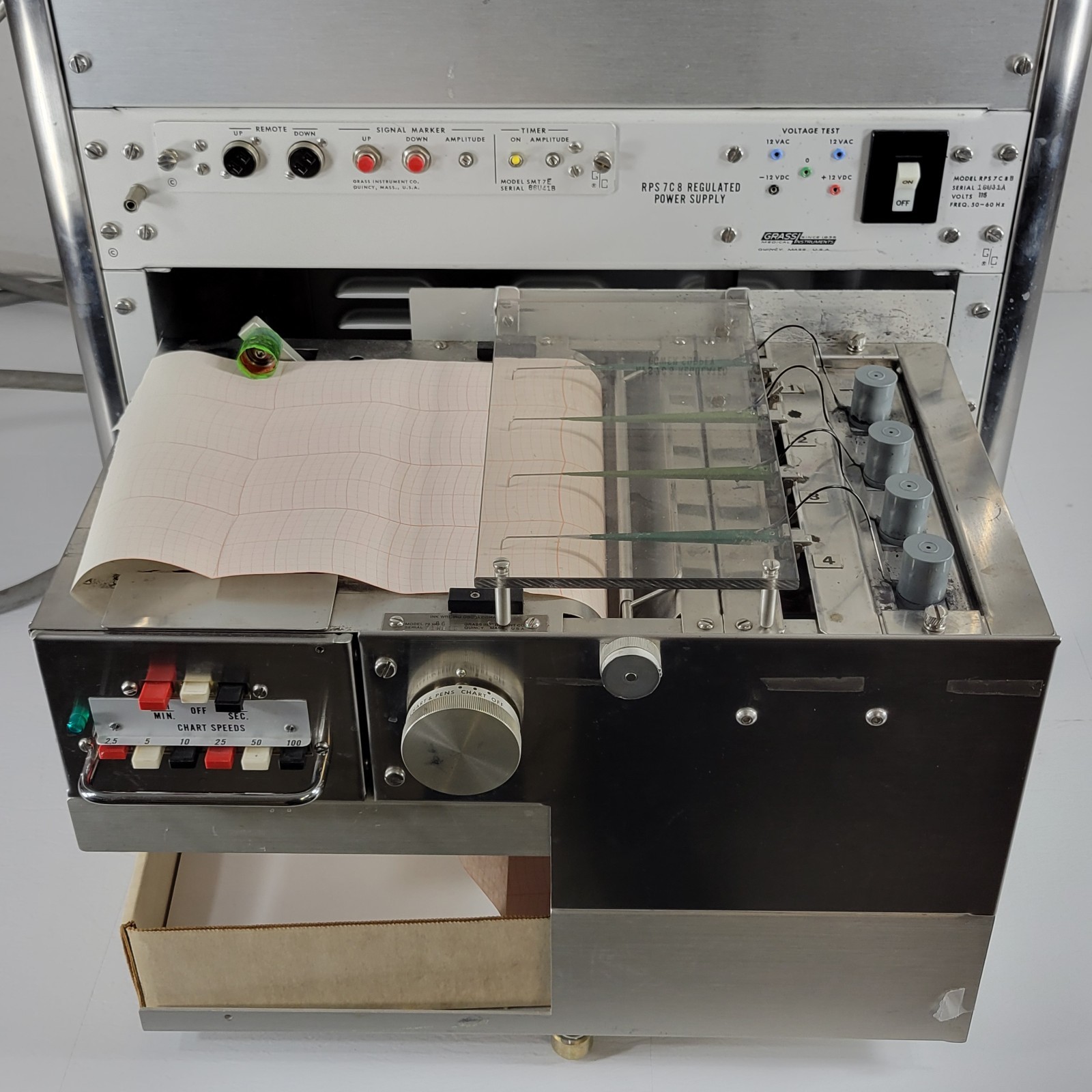 Tested Vintage Grass 79F Polygraph 4-Channel w/RPS 7C8 Regulator And 79W8G Chart