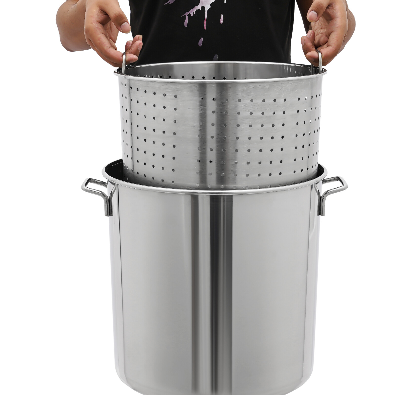 40L/42.27Qt Seafood Boil Pot Stainless Steel Shrimp Boil Stock Pot w/ Basket