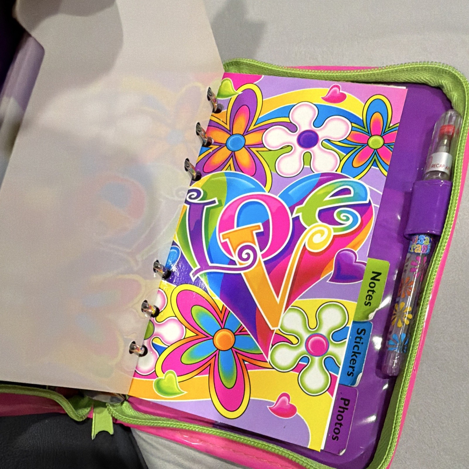 Lisa Frank Love Undated Small Daily Planner Ring Binder w/ Zipper Case, Tabs