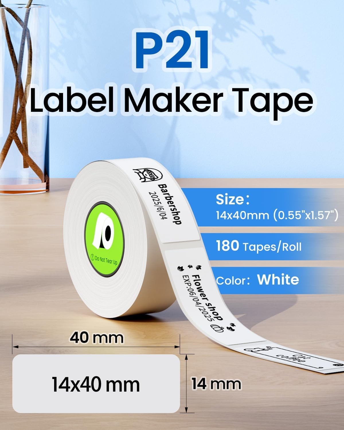 3 Rolls for Nelko P21 Label Tape,14x40mm (0.55″x1.57″),180 Labels/Roll, White
