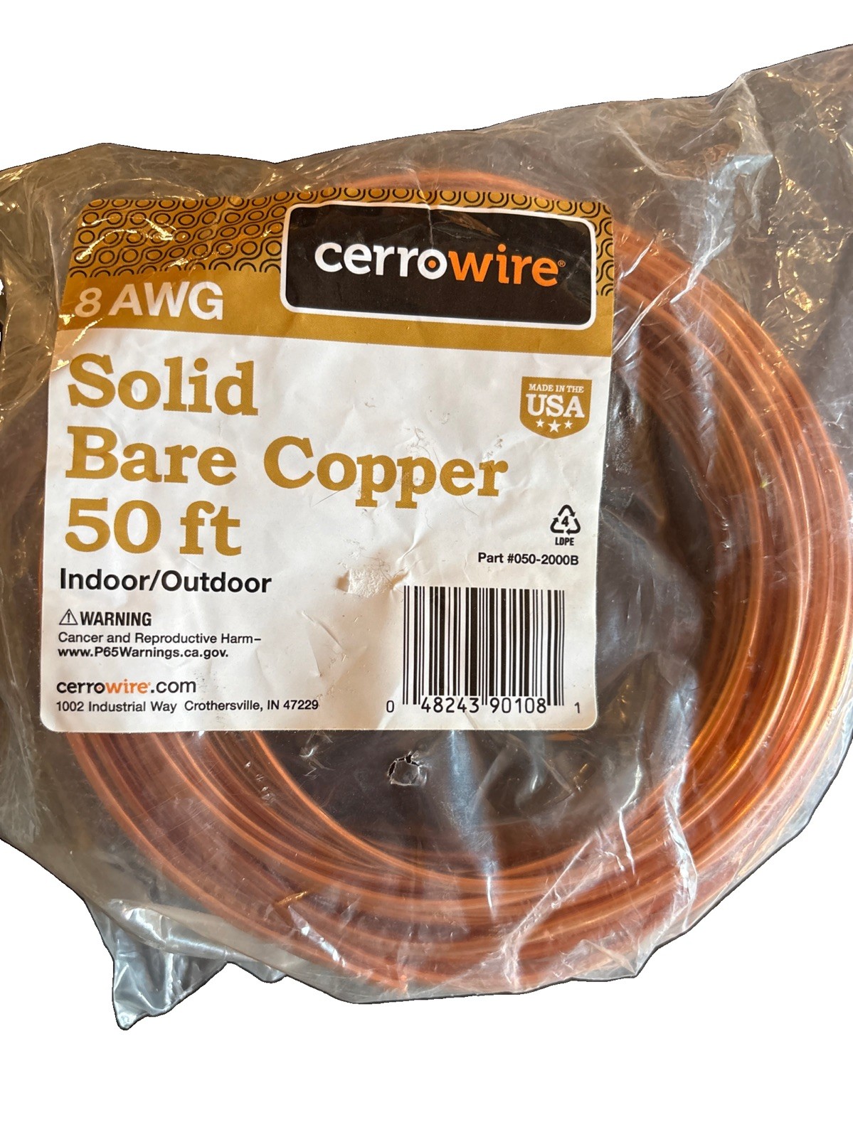 Cerrowire 8 AWG Solid Bare Copper Wire 50′ Feet