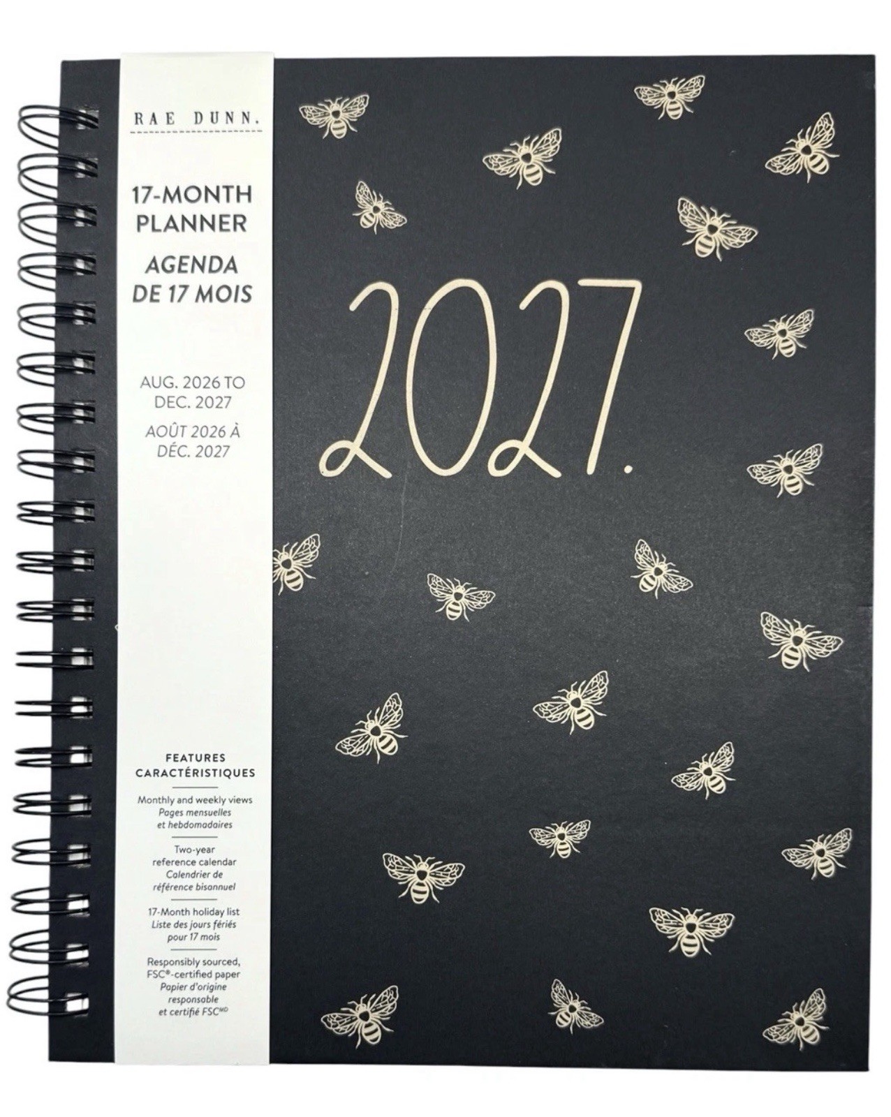 2027 Planner Rae Dunn Planners 17 Months Aug 2026- Dec 2027 Black Bee