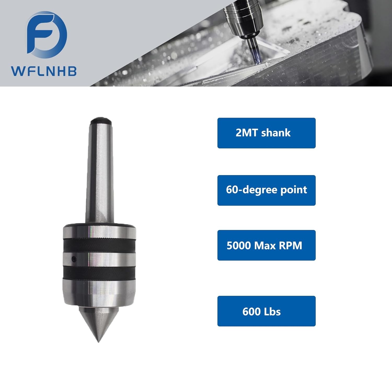 2MT Medium Duty Live Center 60 Degree Cone Live Tailstock for Lathe Mount