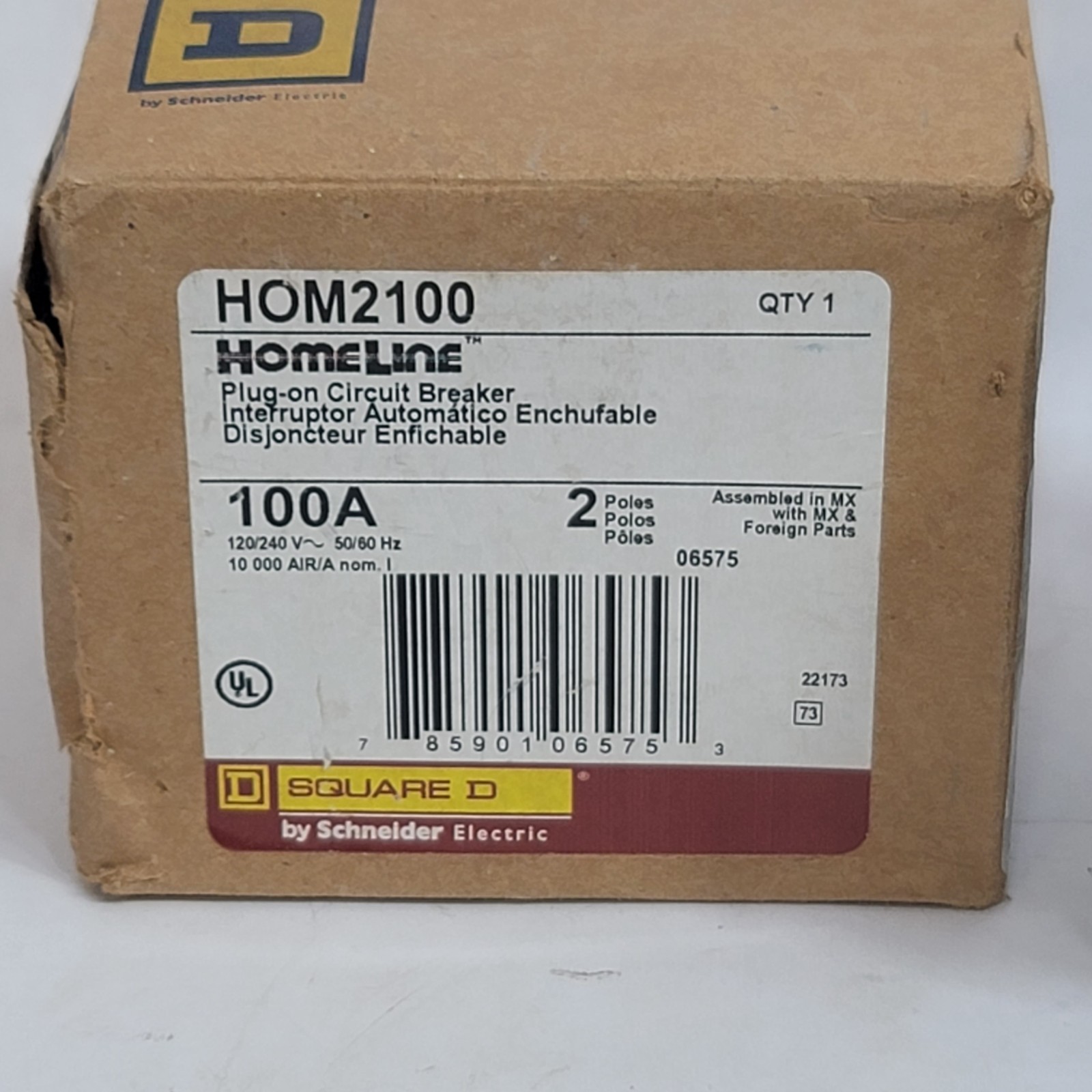 HOM2100 – Square D Homeline – Circuit Breaker Plug-In – 100 Amp – 2 Pole – 240 V