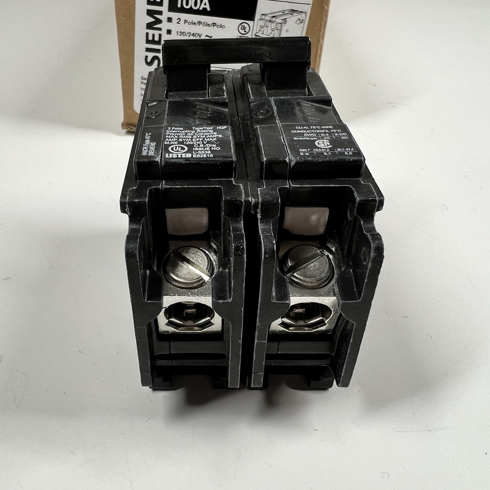 (1) Siemens Q2100HH 100 Amp, 2 Pole, 120/240VAC Bolt-On Circuit Breaker New