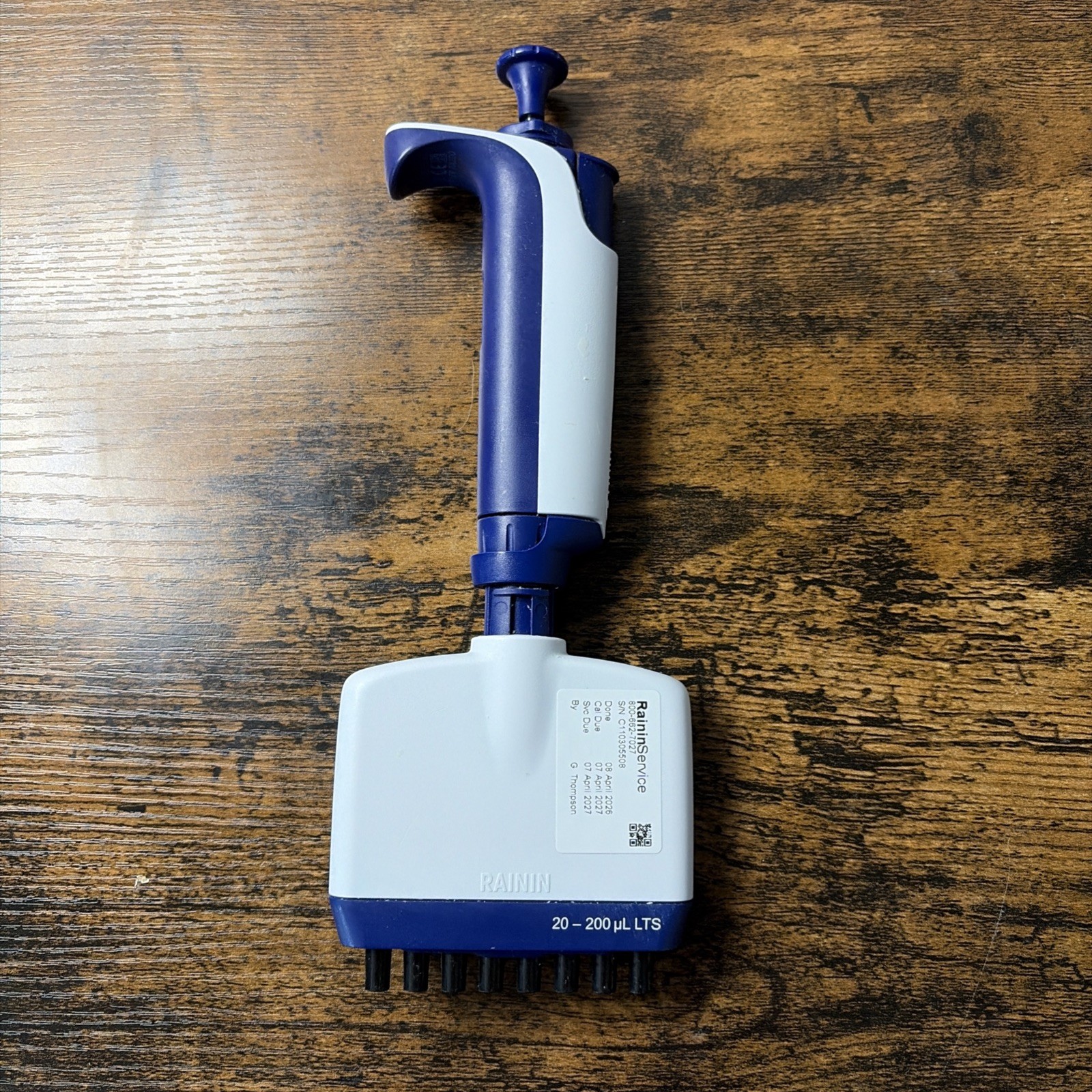 Calibrated RAININ L-200 8 CHANNEL PIPETTE L8-200XLS+ XLS 200 uL LTS 17013805