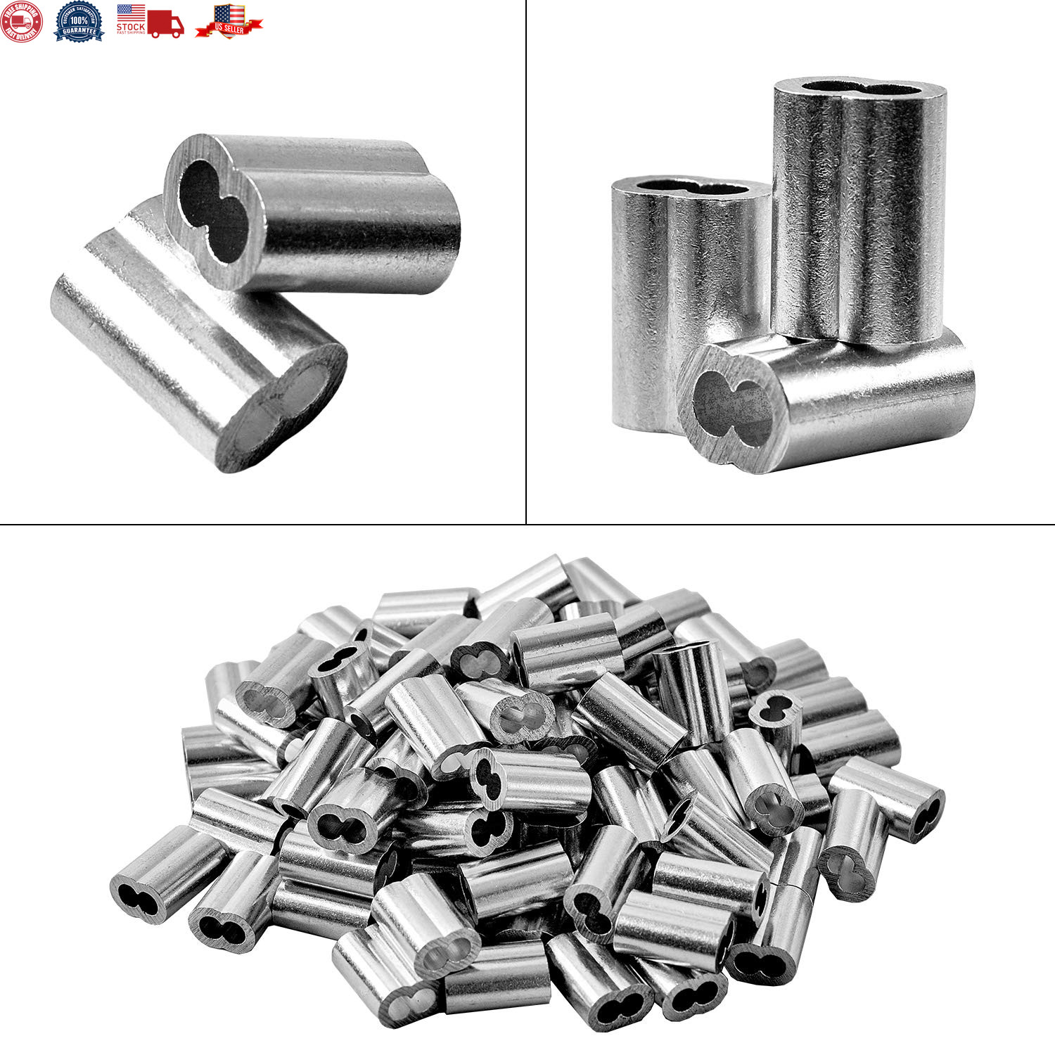 1/8″ (3Mm) Aluminum Crimping Loop Sleeve for Wire Rope, Cable Ferrule (100Pcs)
