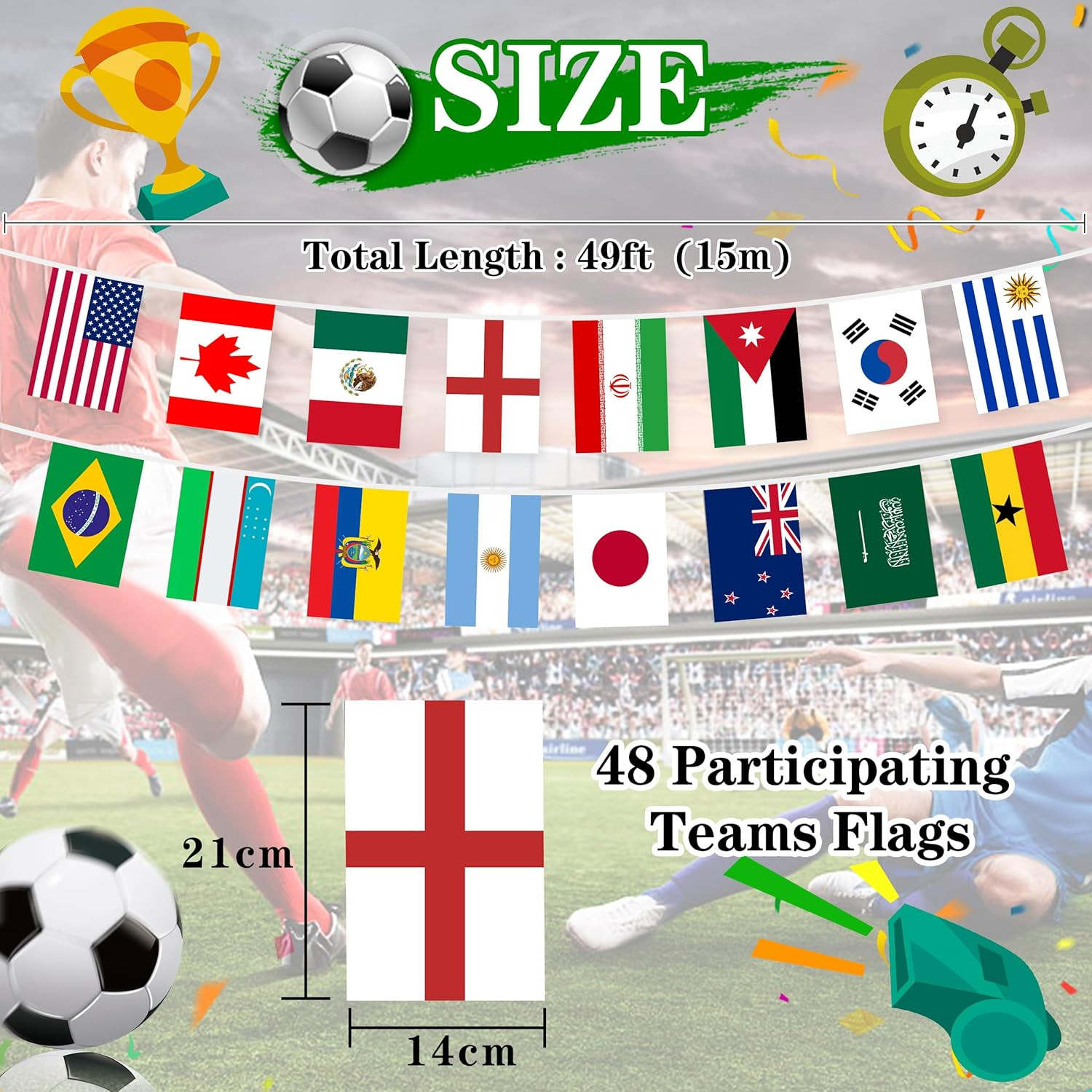 2026 World Football Bunting Flags 48 Participating Teams Double Sides Indoors Ou