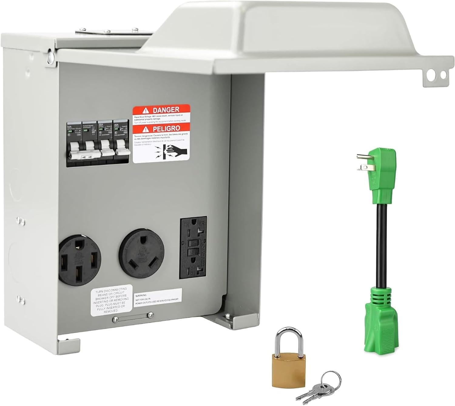 RV Temporary Power Outlet Panel with Breaker, ETL Listed 20 30 50 Amp RV Recepta