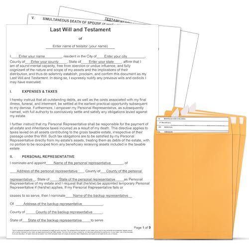 2024 Last Will and Testament Kit: Blank Legal Last Will Testament Forms