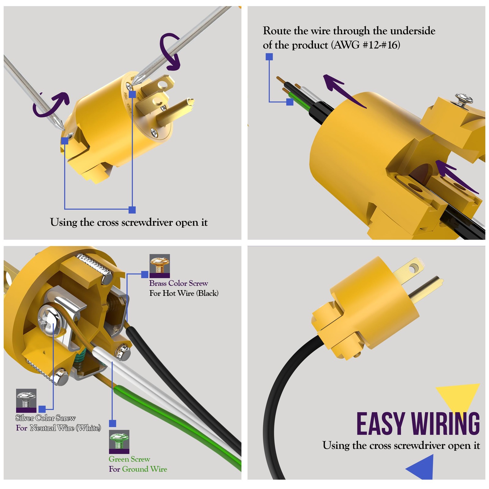 Electrical Replacement Plug & Connector Set, Extension Cord Ends Male and Female