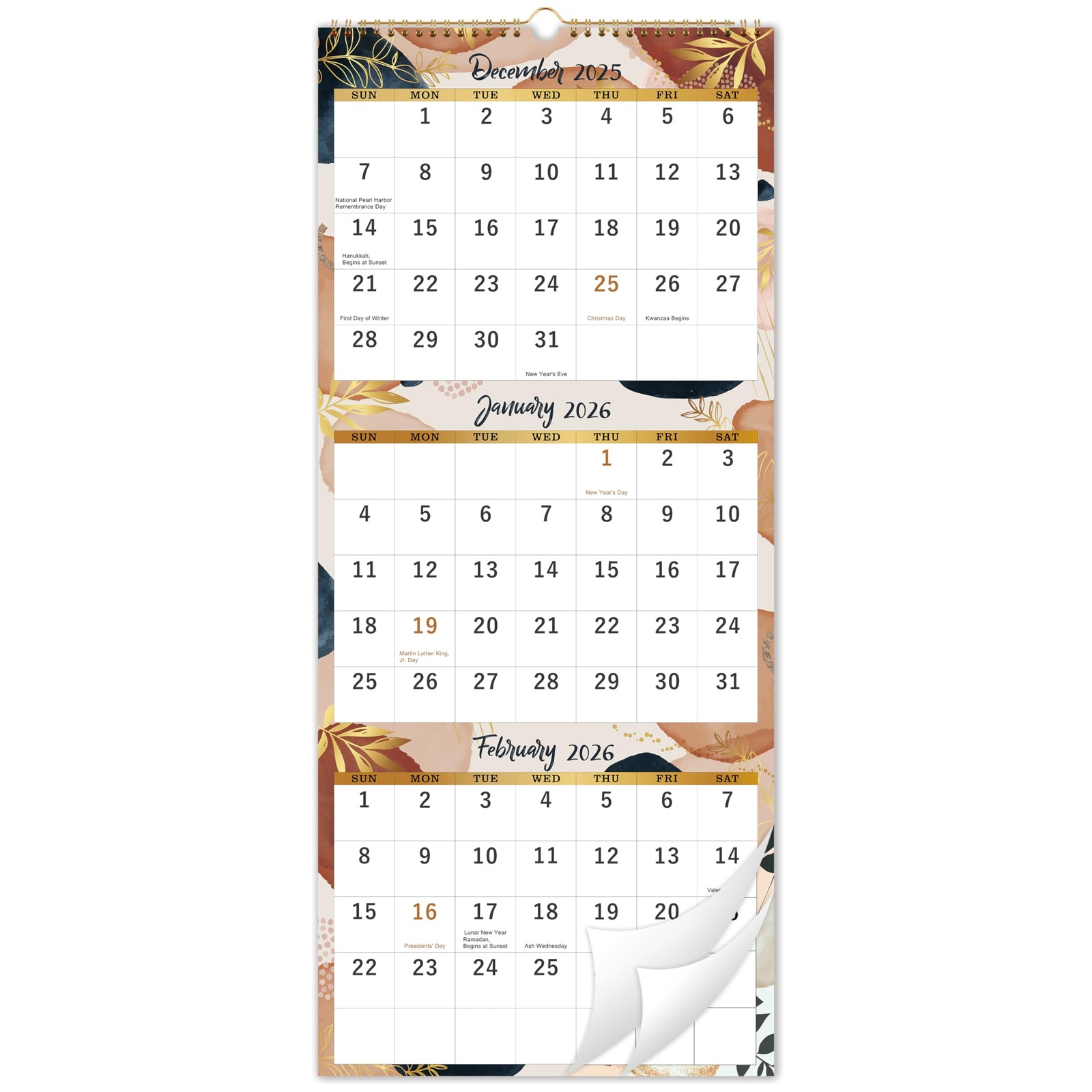 2026 Wall Calendar – 3 Month 2026, Jan.2026 – Dec.2026, 11″ 11″x26″