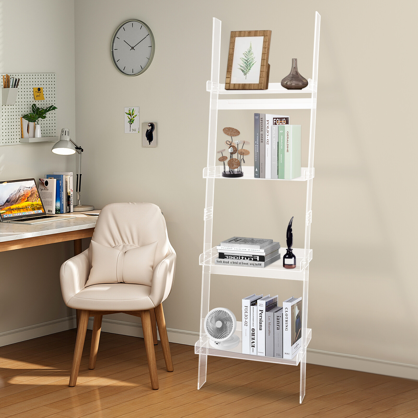 4Tier Acrylic Trapezoid Ladder Bookshelf Leaning Book Display Holder Stand Clear