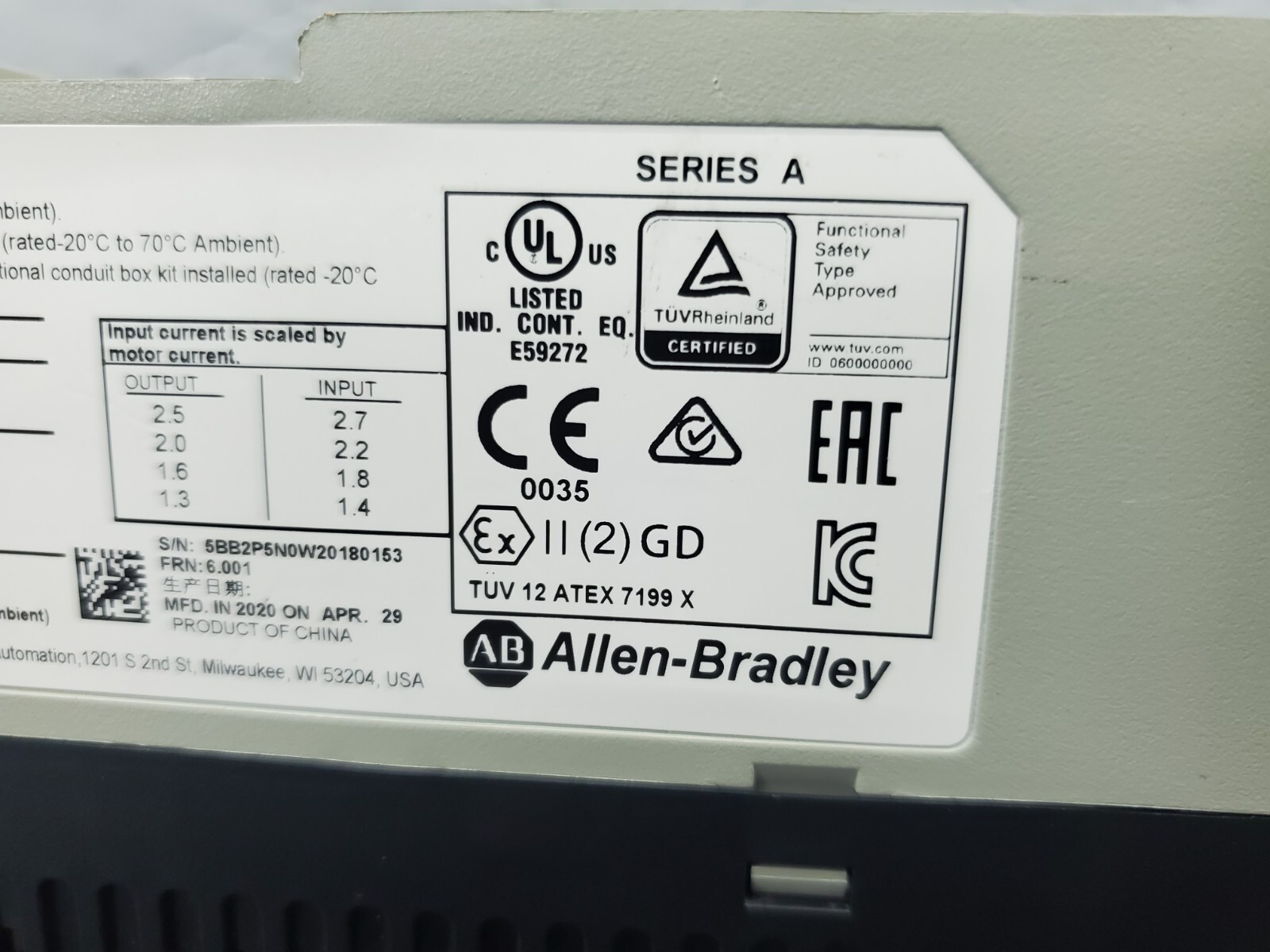 25B-B2P5N104 Allen Bradley PowerFlex 525 AC Drive 0.4kW 0.5Hp
