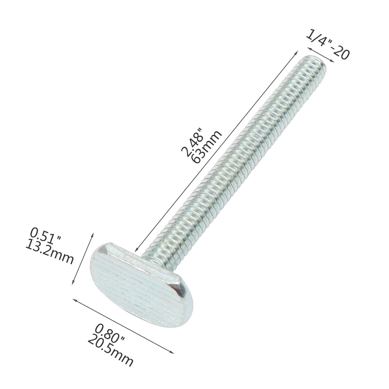 20 Pieces 1/4″-20 T Track Bolt 2-1/2″ 1/4″-20 X 2-1/2″