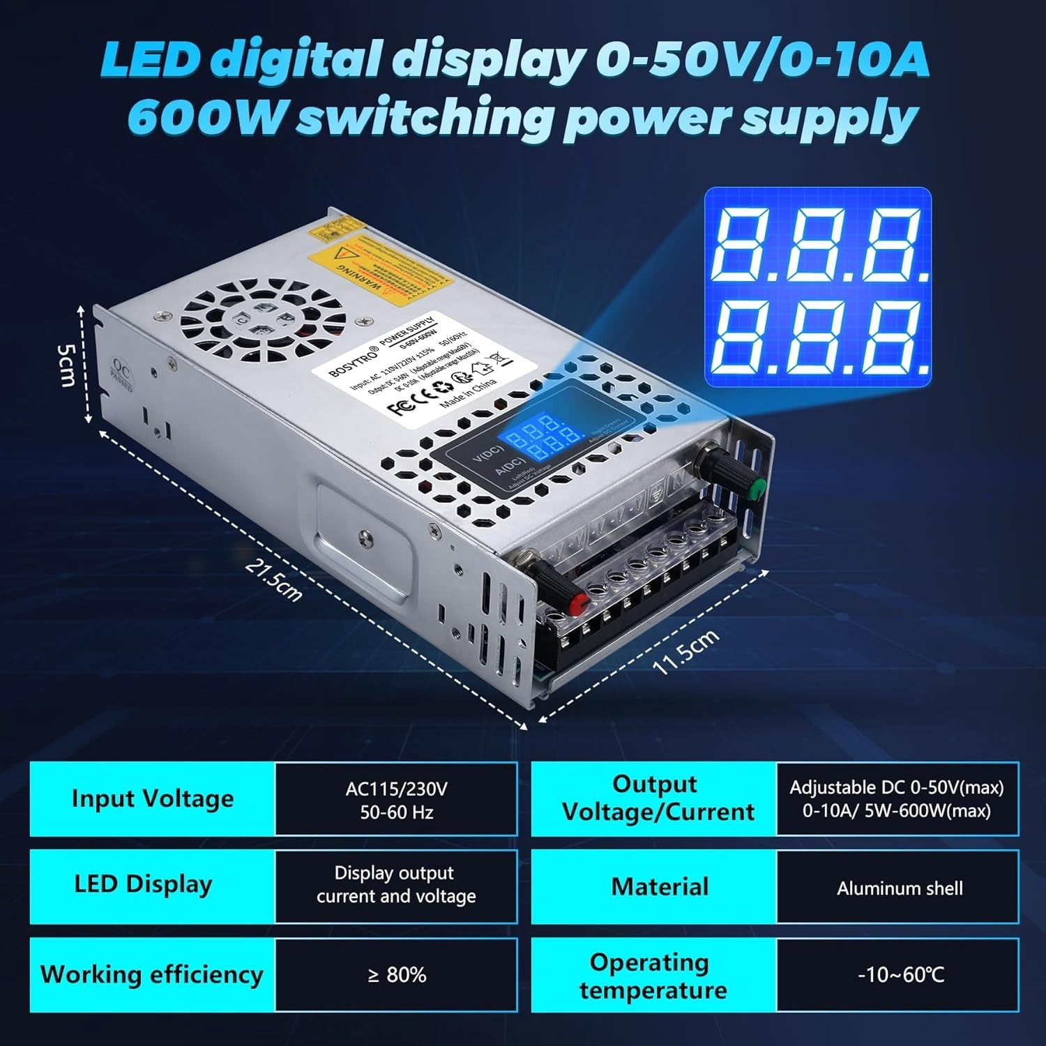 60V Adjustable dc Power Supply 600W,Switching Power Supply AC 110V/220V to DC…