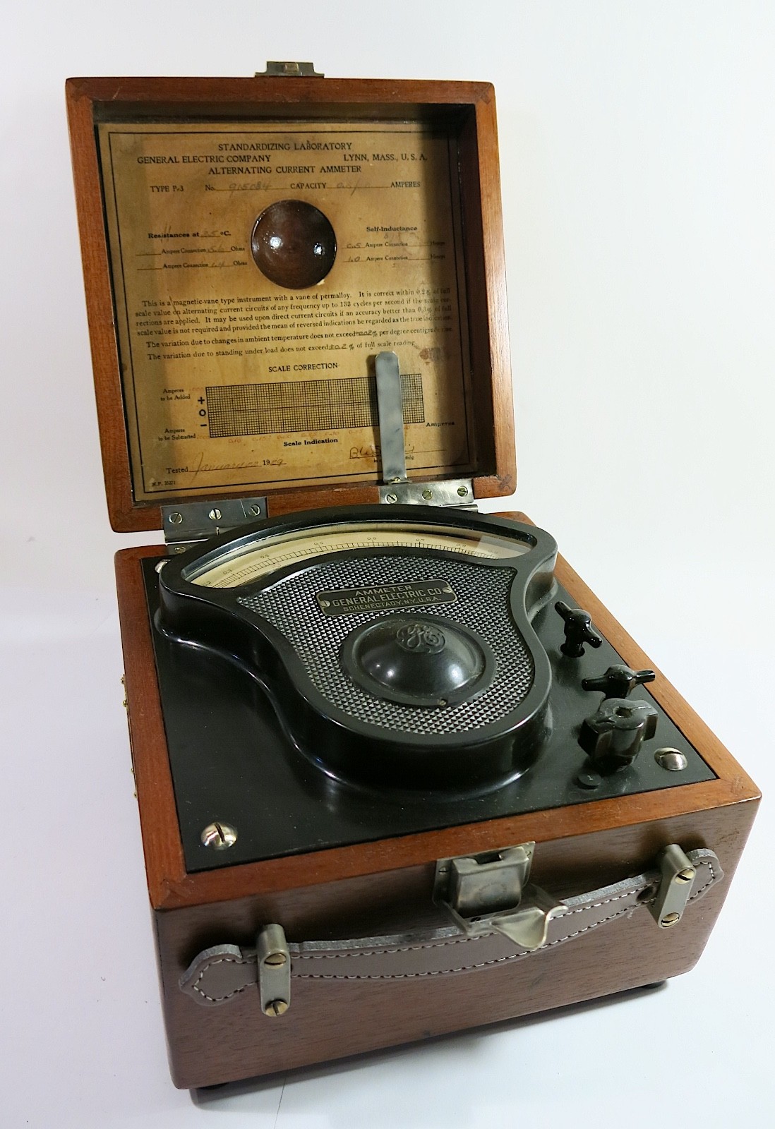 Vintage 1929 GE Alternating Current Ammeter — Type P-3 — Refinished Mahogany Box